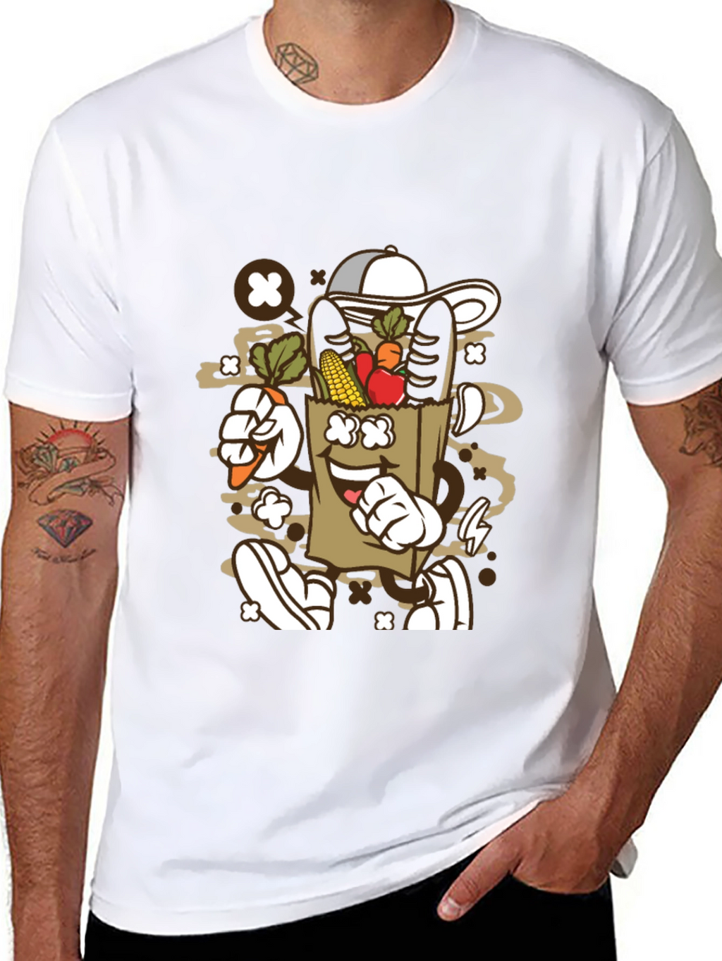Groovy Grocery Bag Cartoon T-Shirt