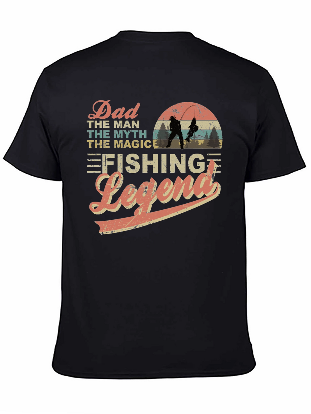 Dad Fishing Legend Black Graphic T-Shirt