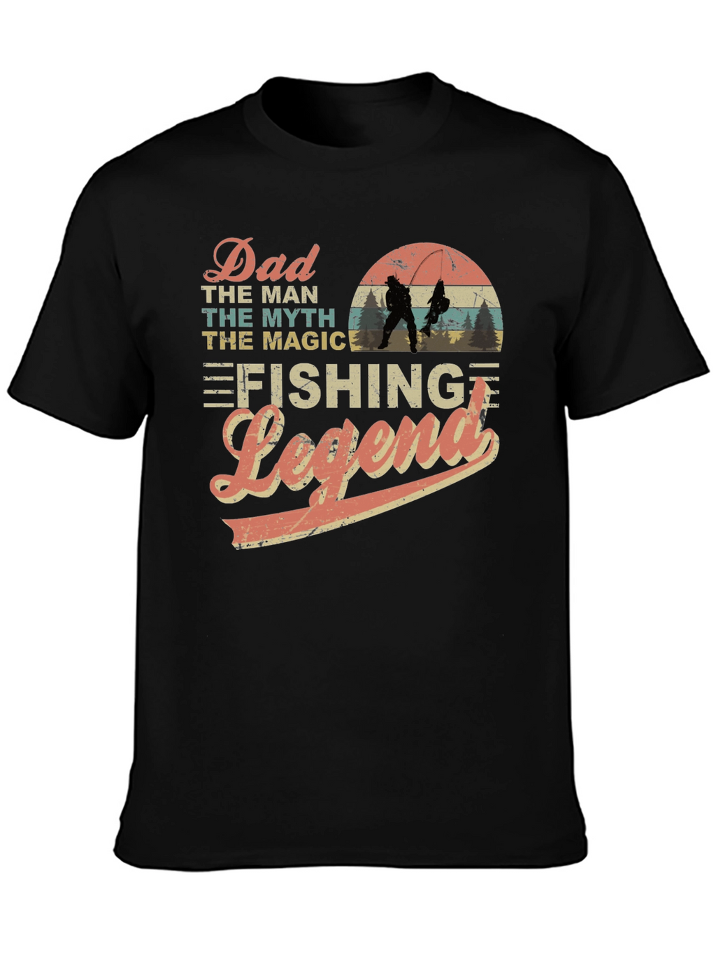 Dad Fishing Legend Black Graphic T-Shirt