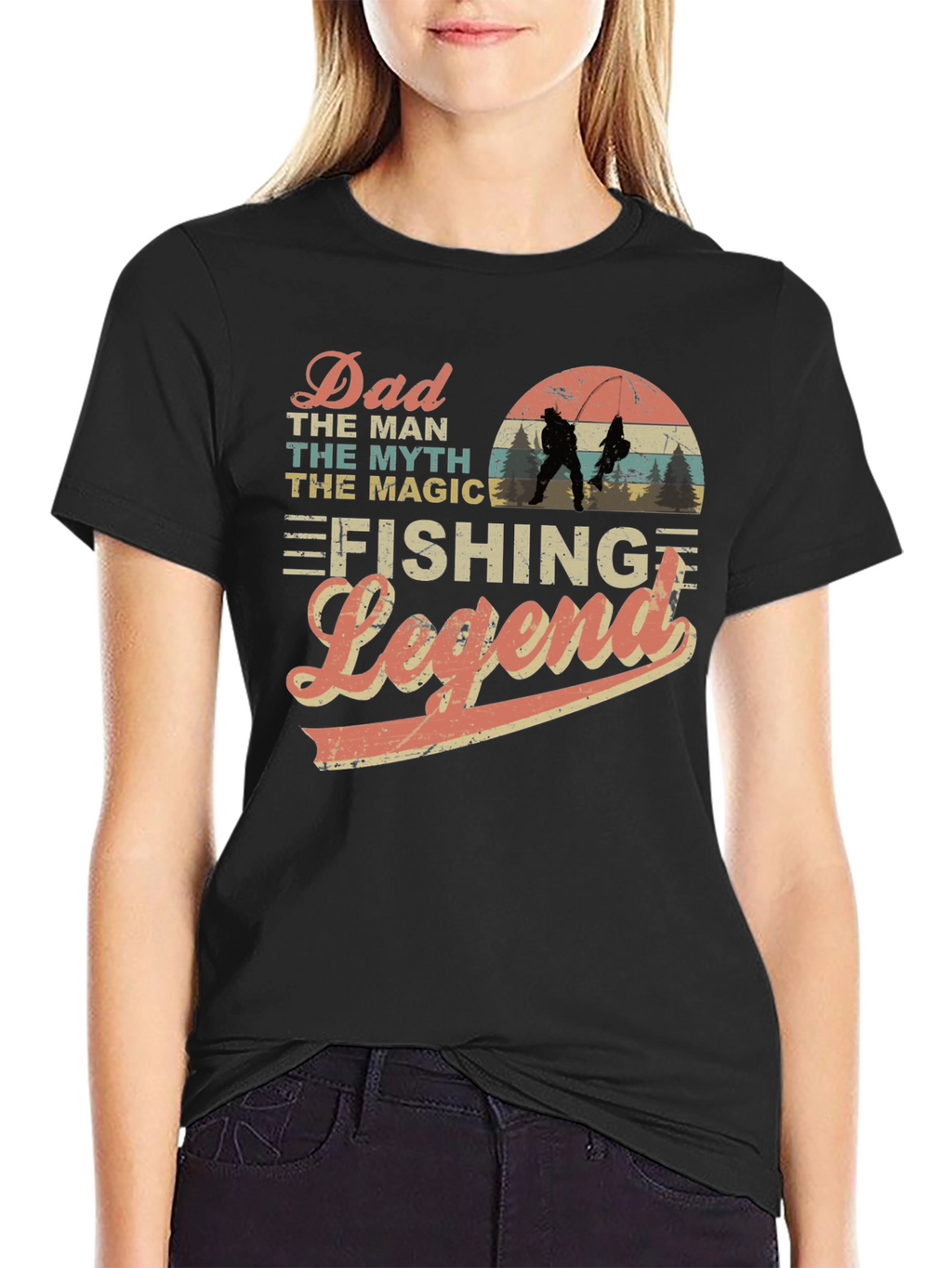 Dad Fishing Legend Black Graphic T-Shirt