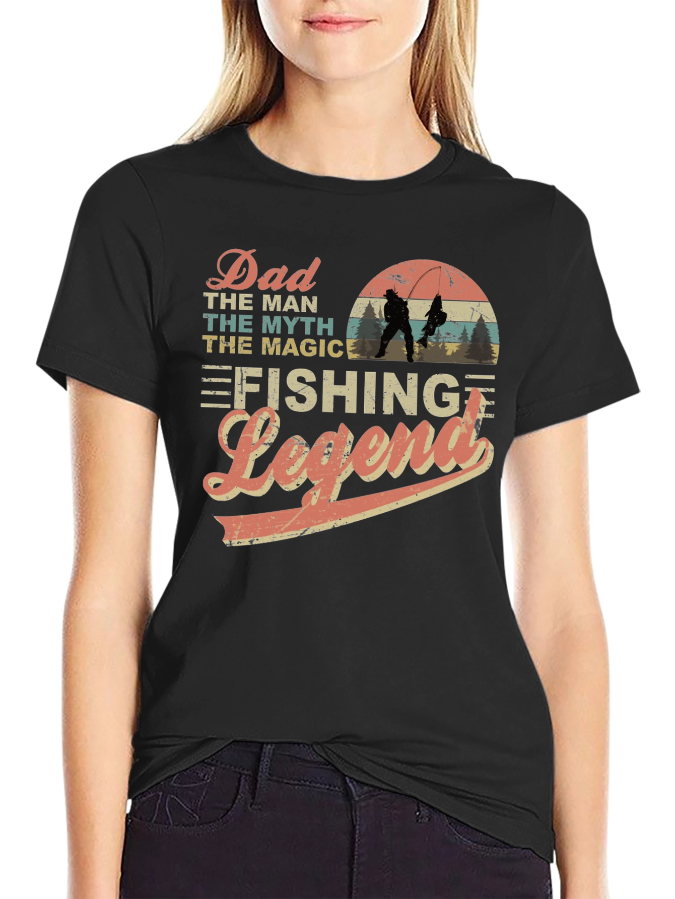 Dad Fishing Legend Black Graphic T-Shirt