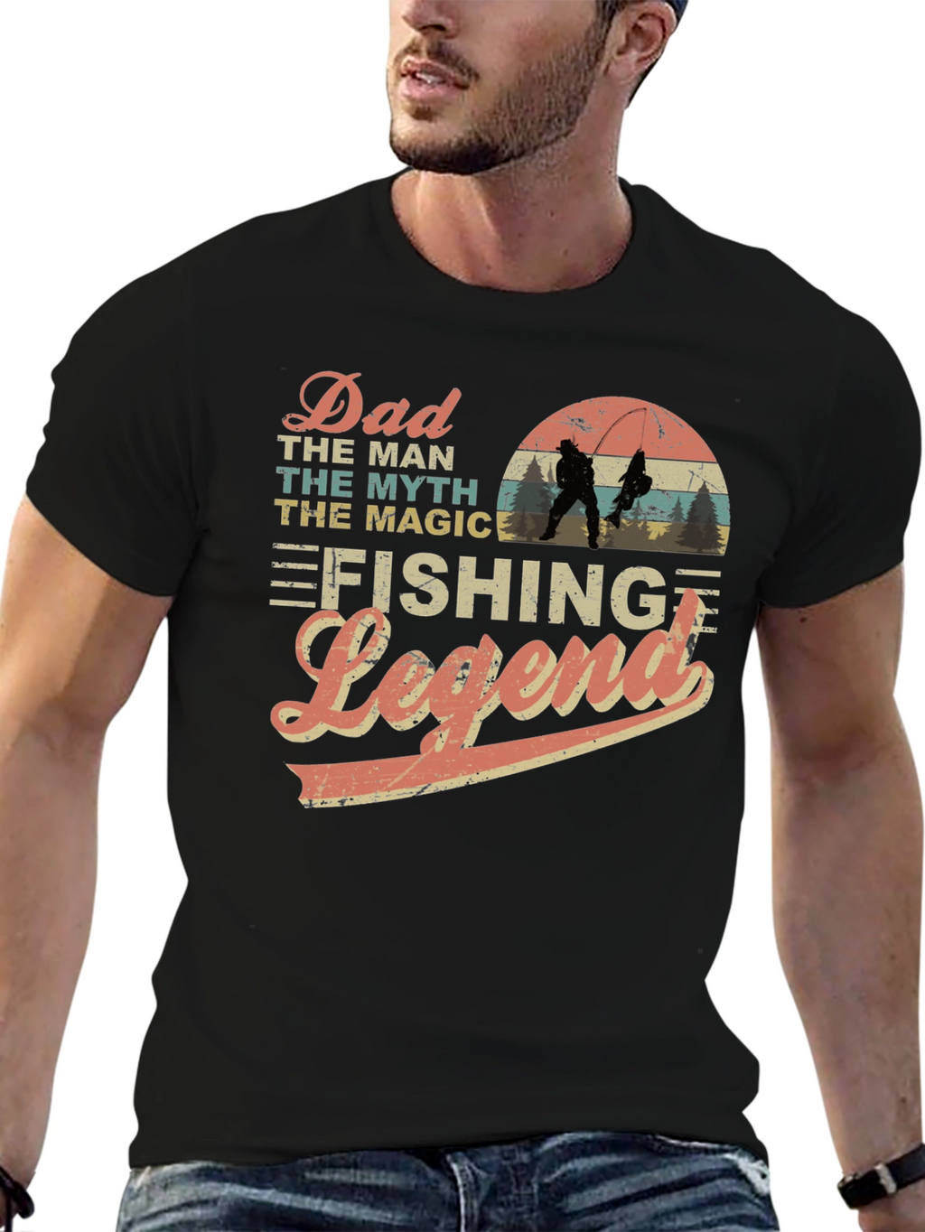 Dad Fishing Legend Black Graphic T-Shirt