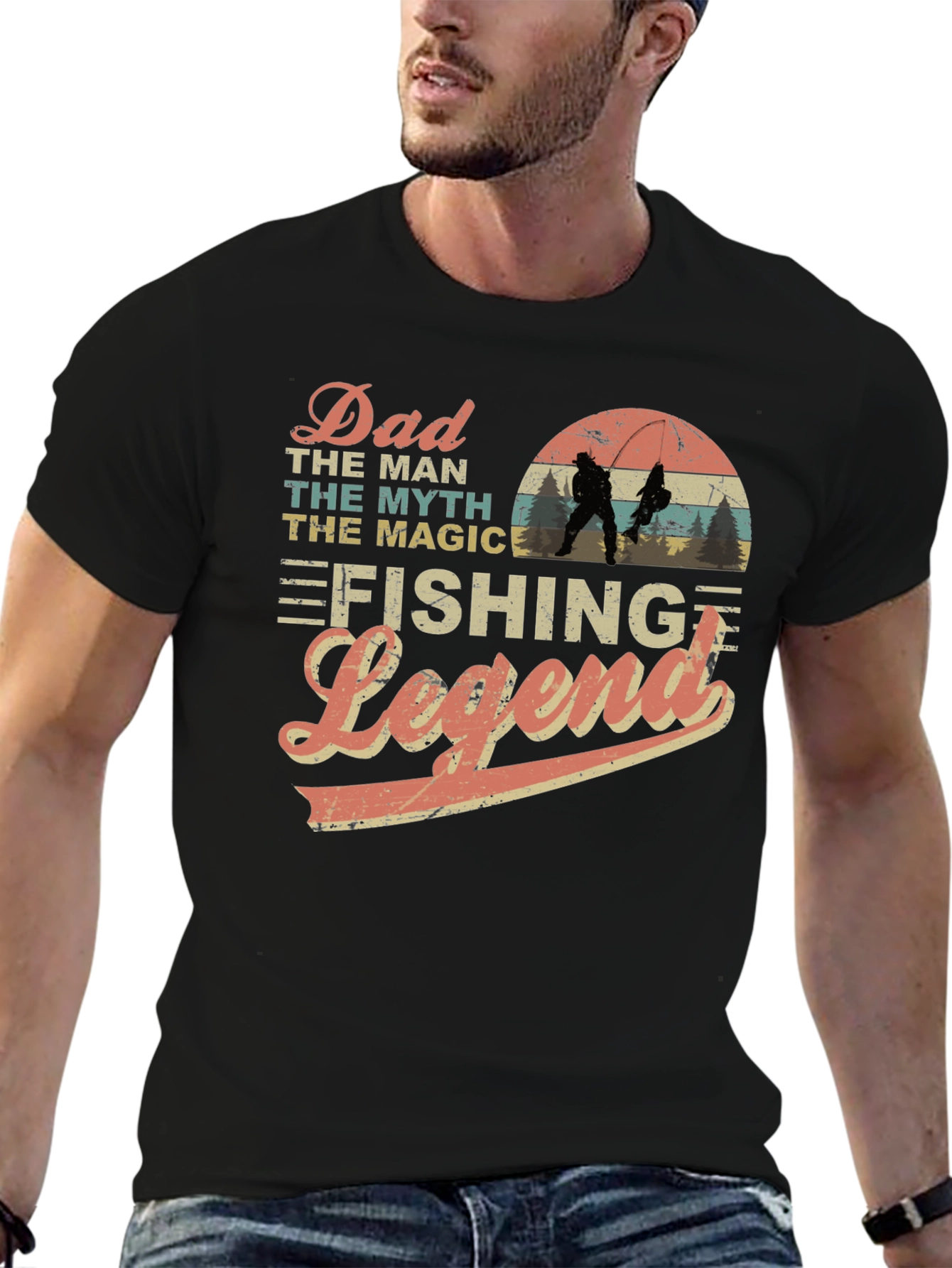 Dad Fishing Legend Black Graphic T-Shirt