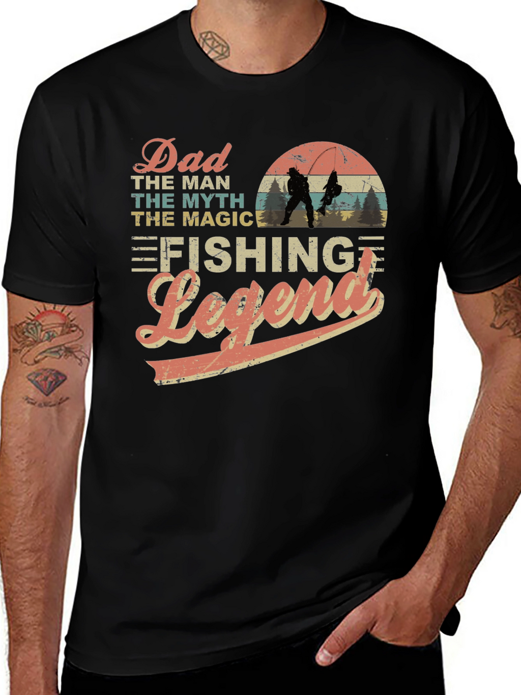 Dad Fishing Legend Black Graphic T-Shirt