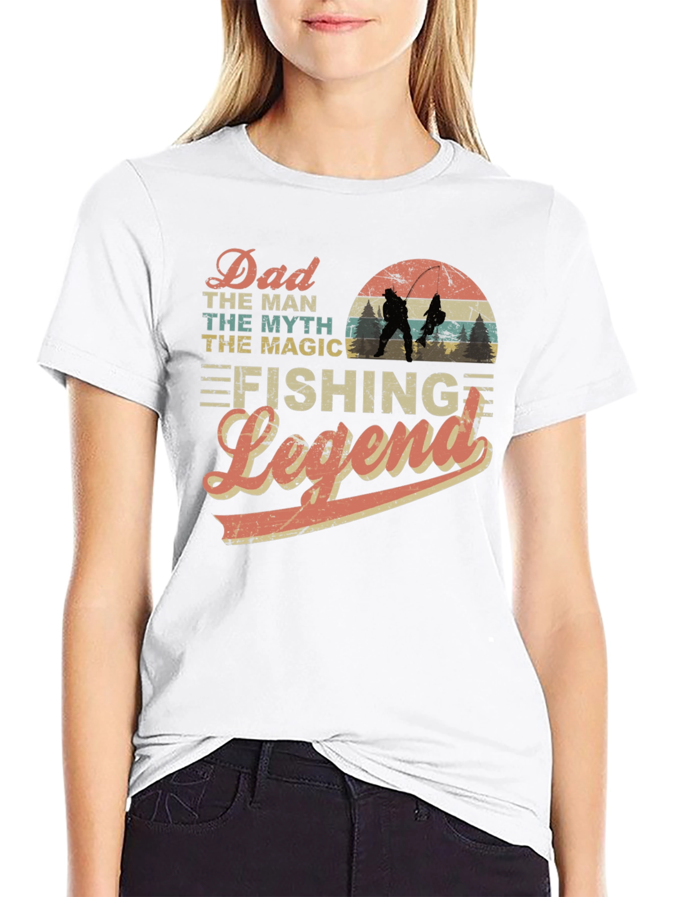 Dad Fishing Legend Black Graphic T-Shirt