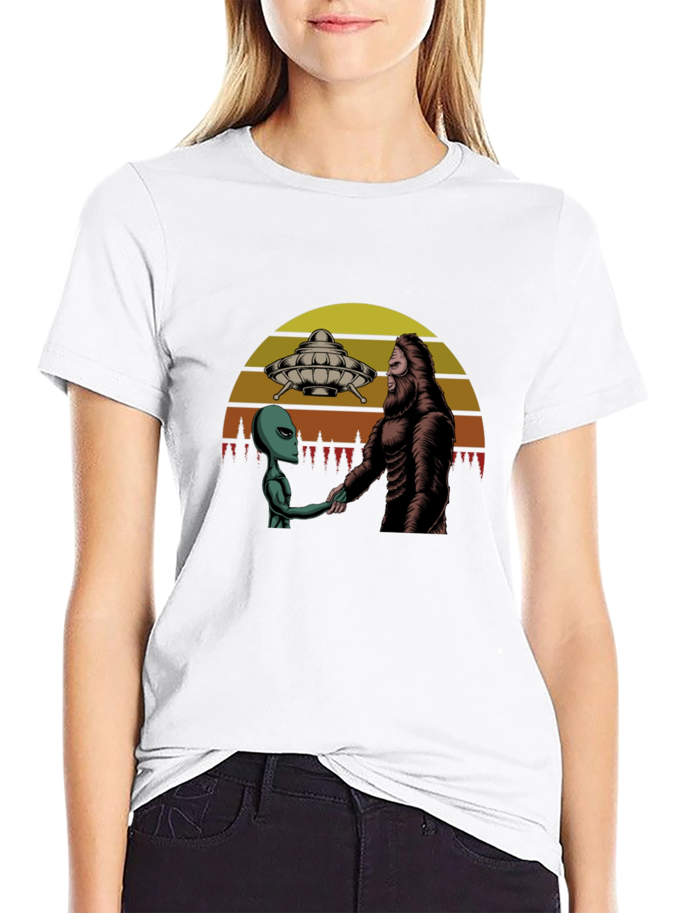 Alien and Bigfoot T-Shirt: Peace Treaty