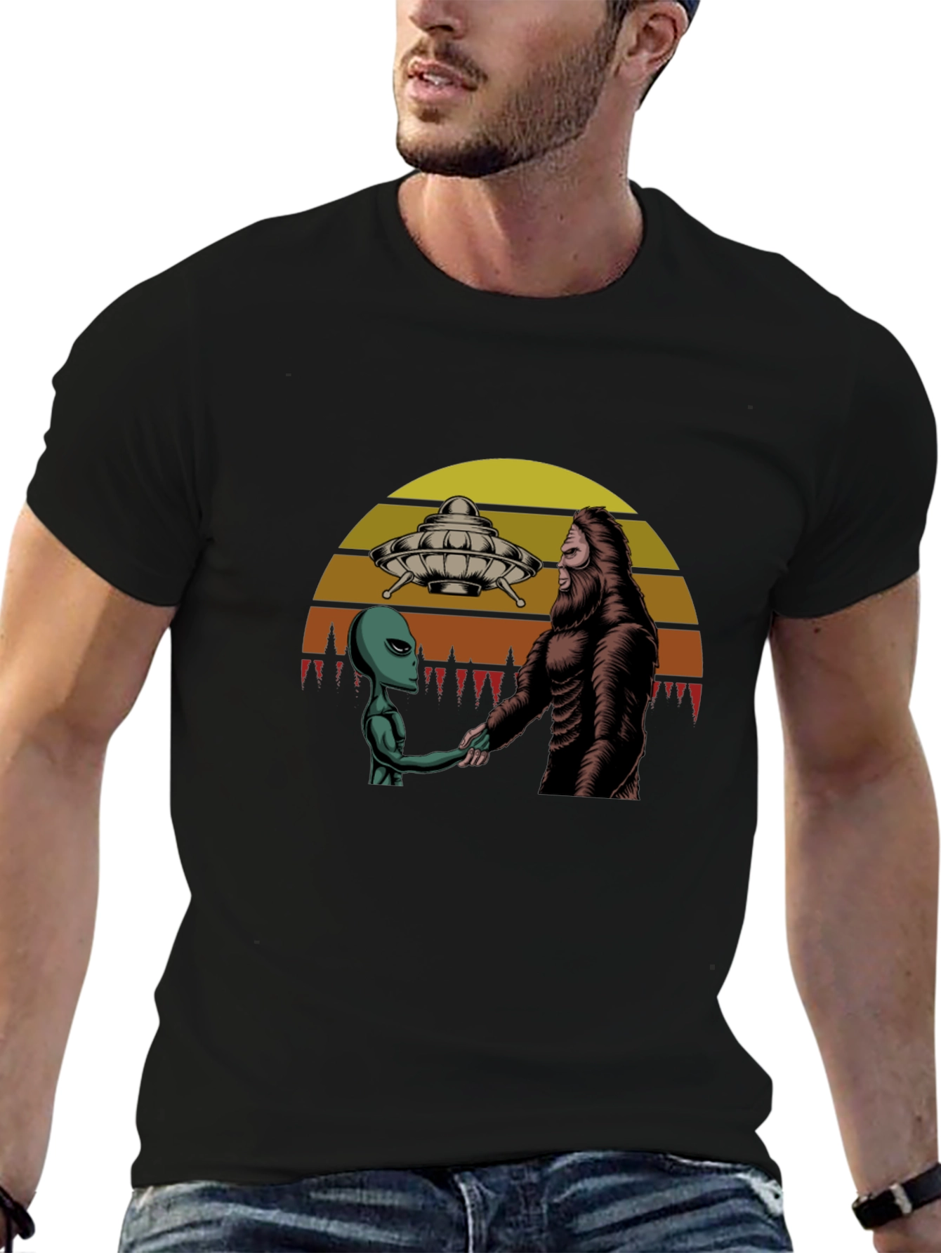 Alien and Bigfoot T-Shirt: Peace Treaty