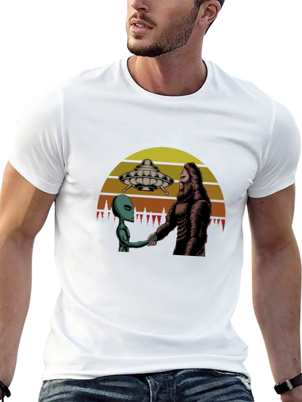 Alien and Bigfoot T-Shirt: Peace Treaty