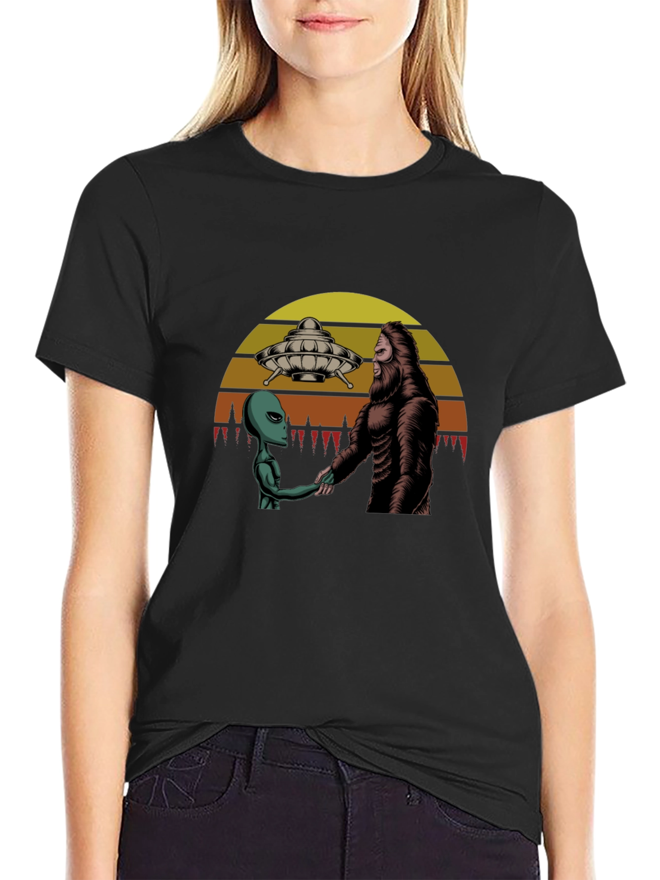 Alien and Bigfoot T-Shirt: Peace Treaty