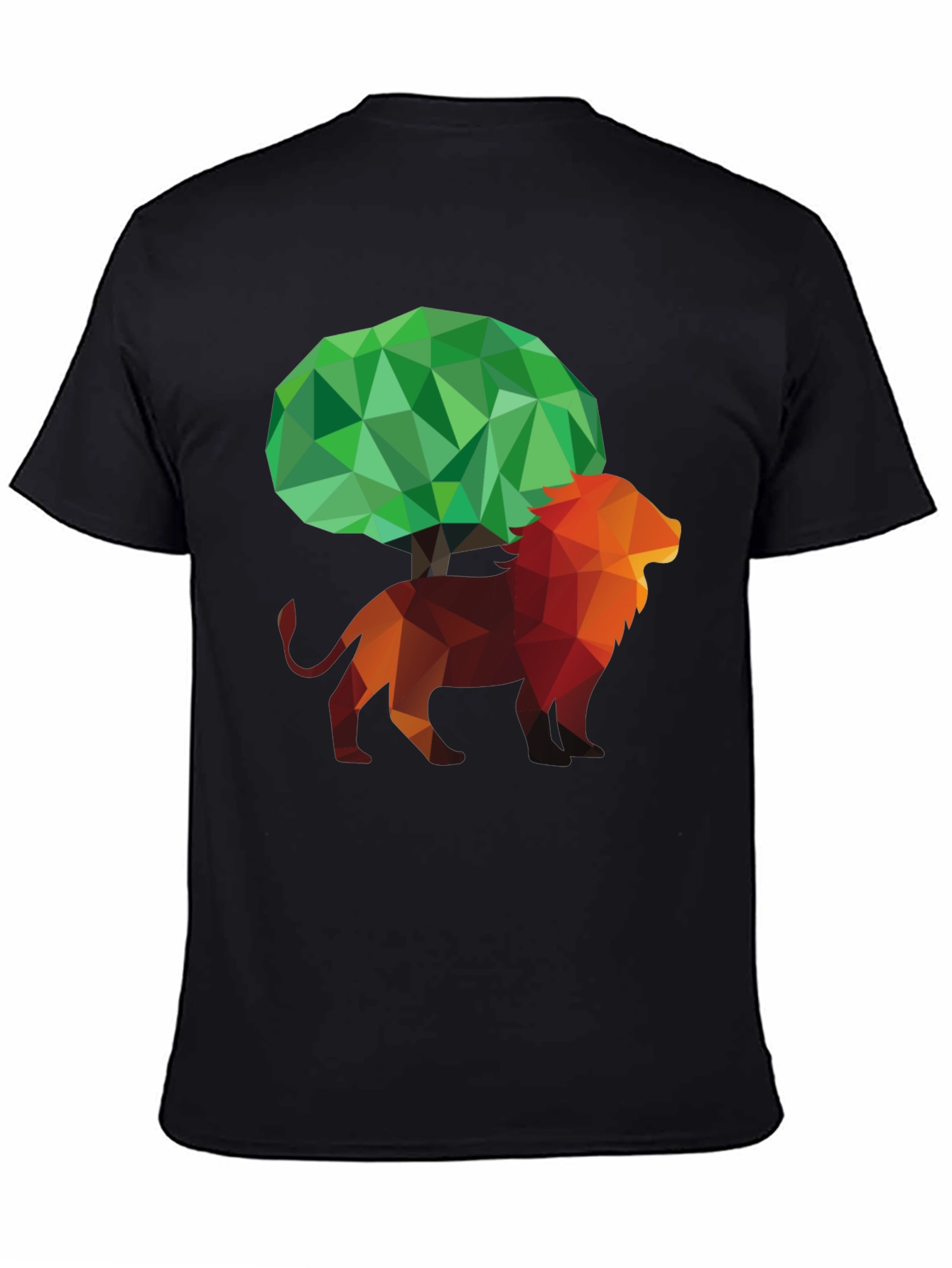 Geometric Lion & Tree Graphic Print Mens Black T-Shirt