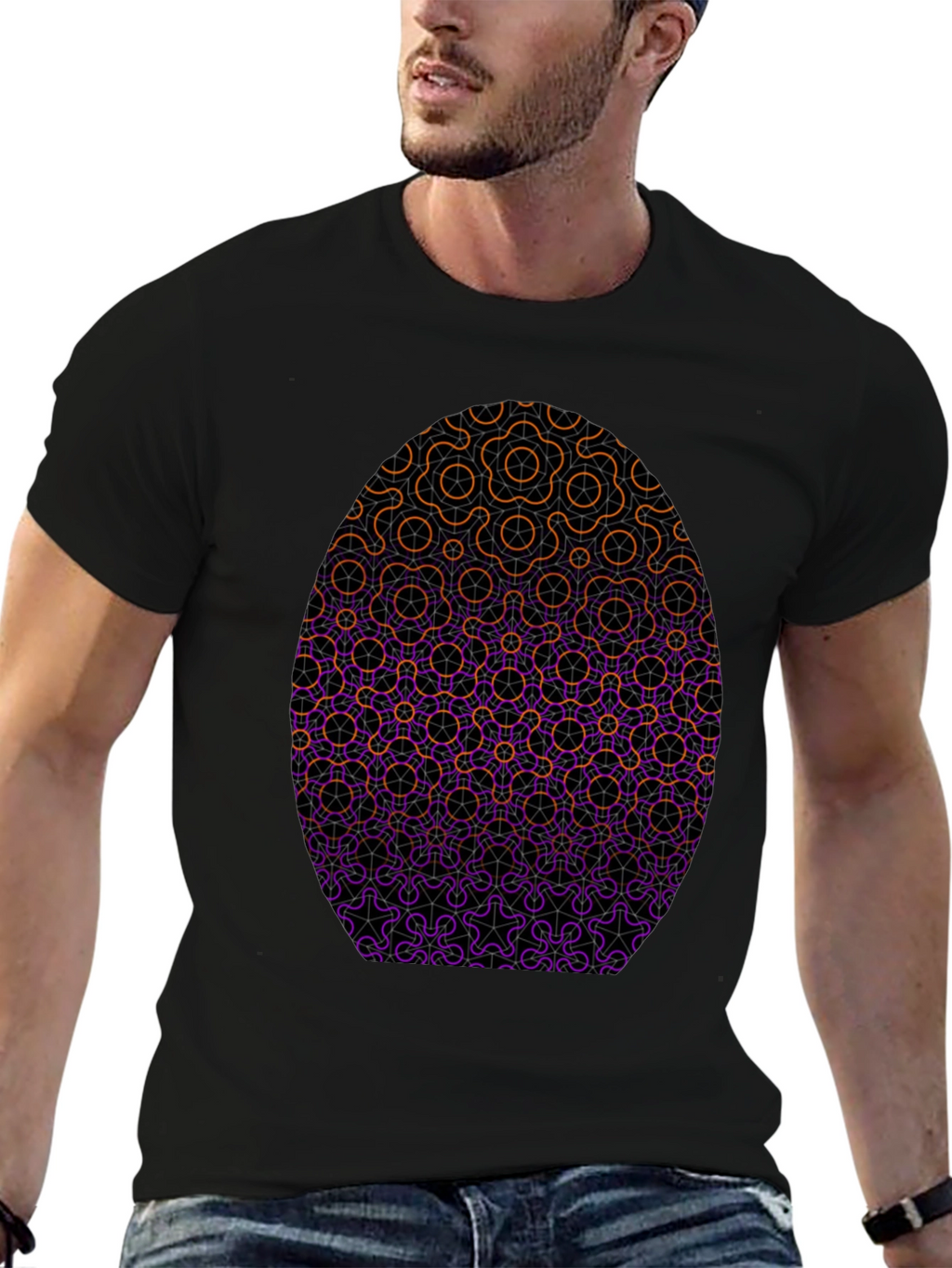 Geometric Egg Design Black T-Shirt