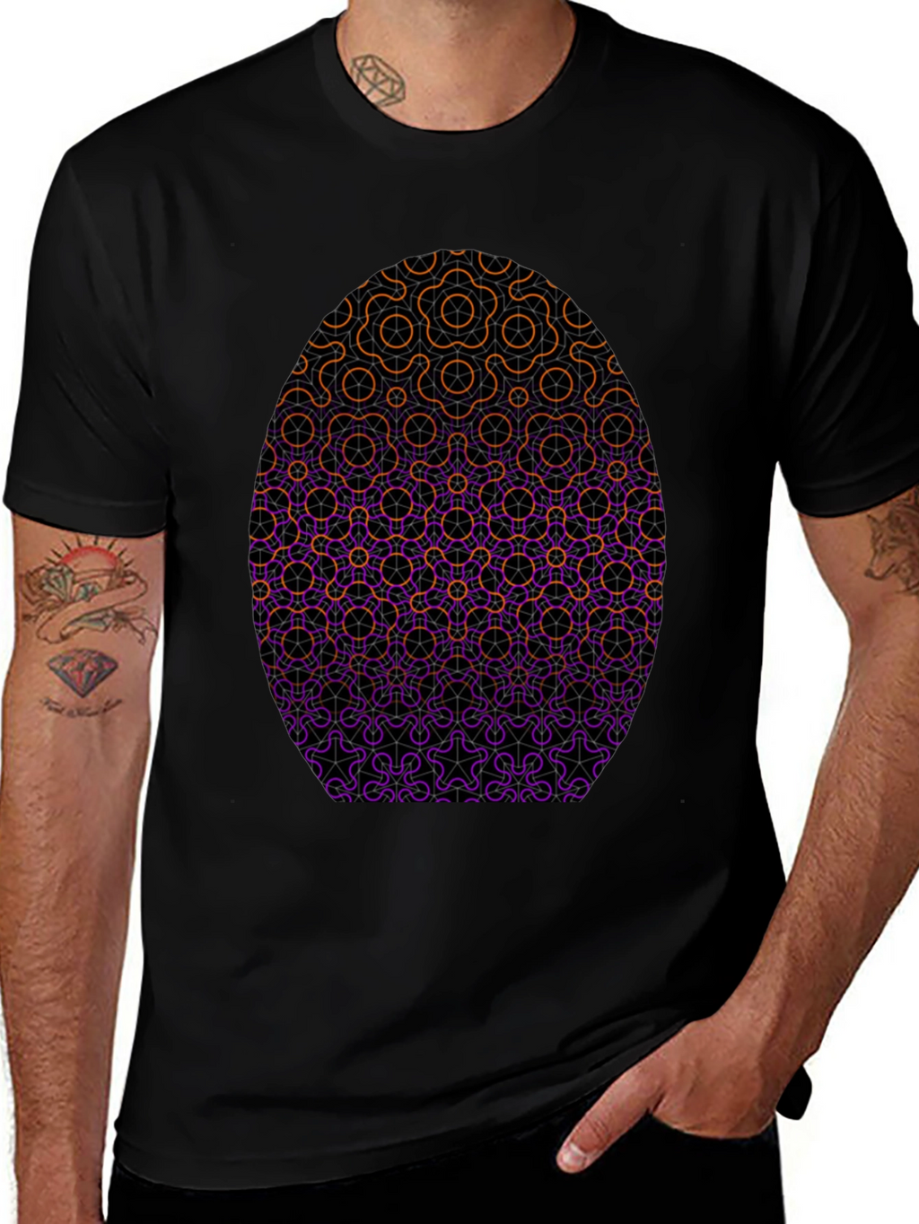 Geometric Egg Design Black T-Shirt