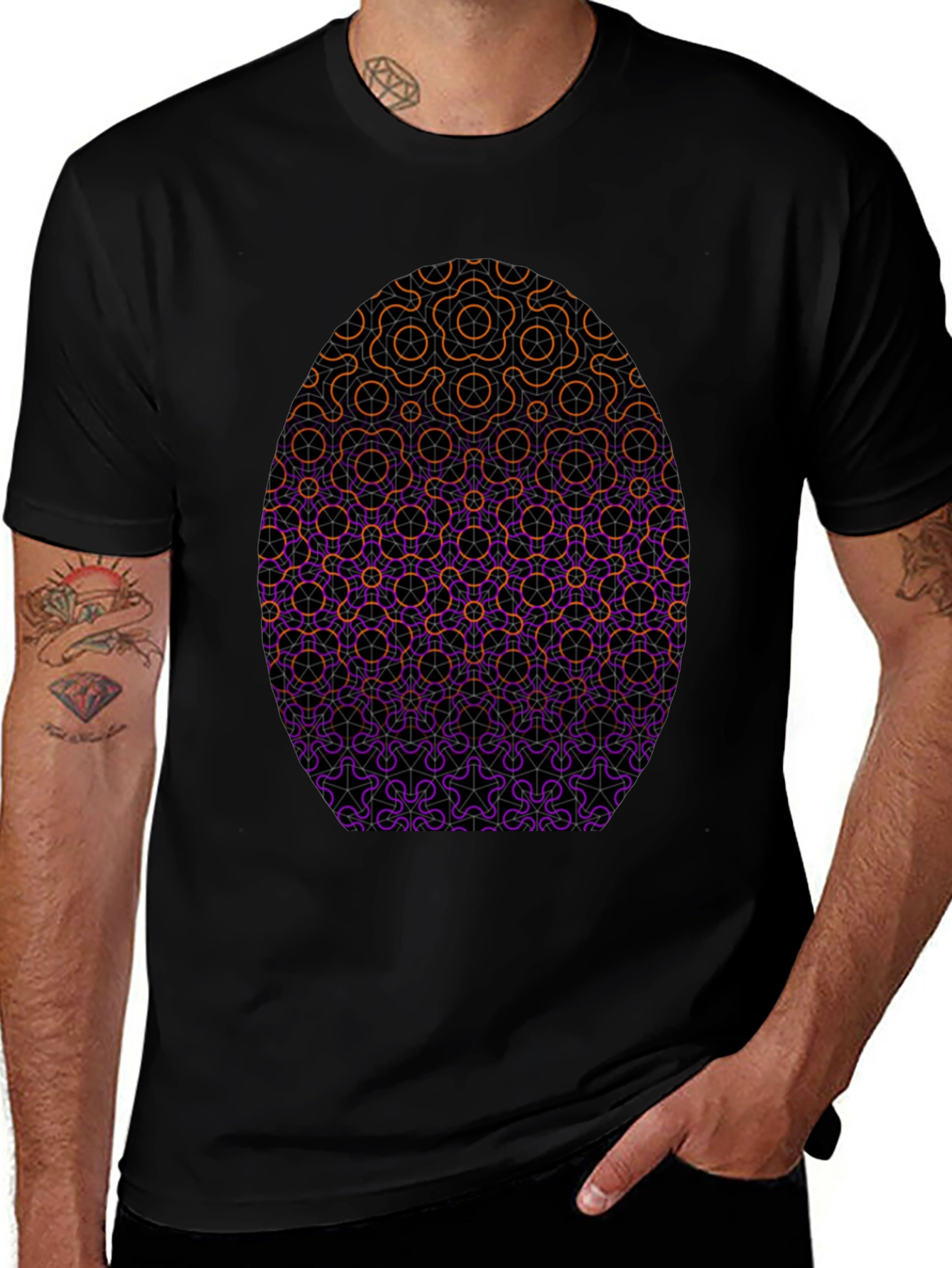 Geometric Egg Design Black T-Shirt