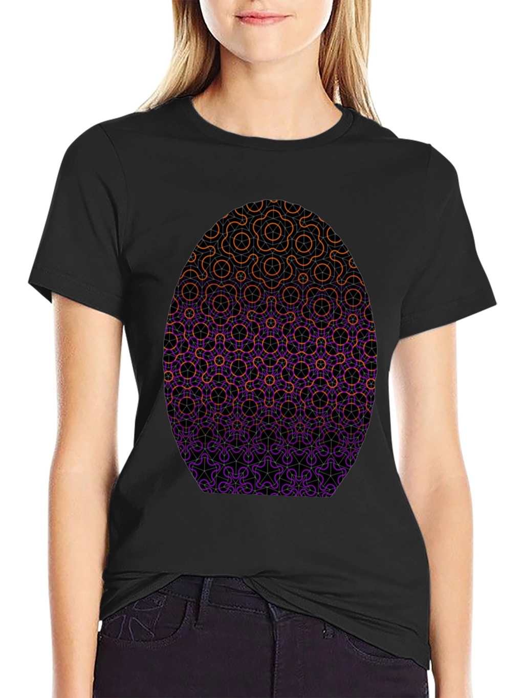Geometric Egg Design Black T-Shirt