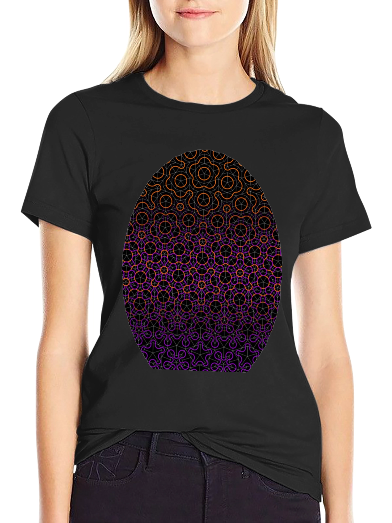 Geometric Egg Design Black T-Shirt