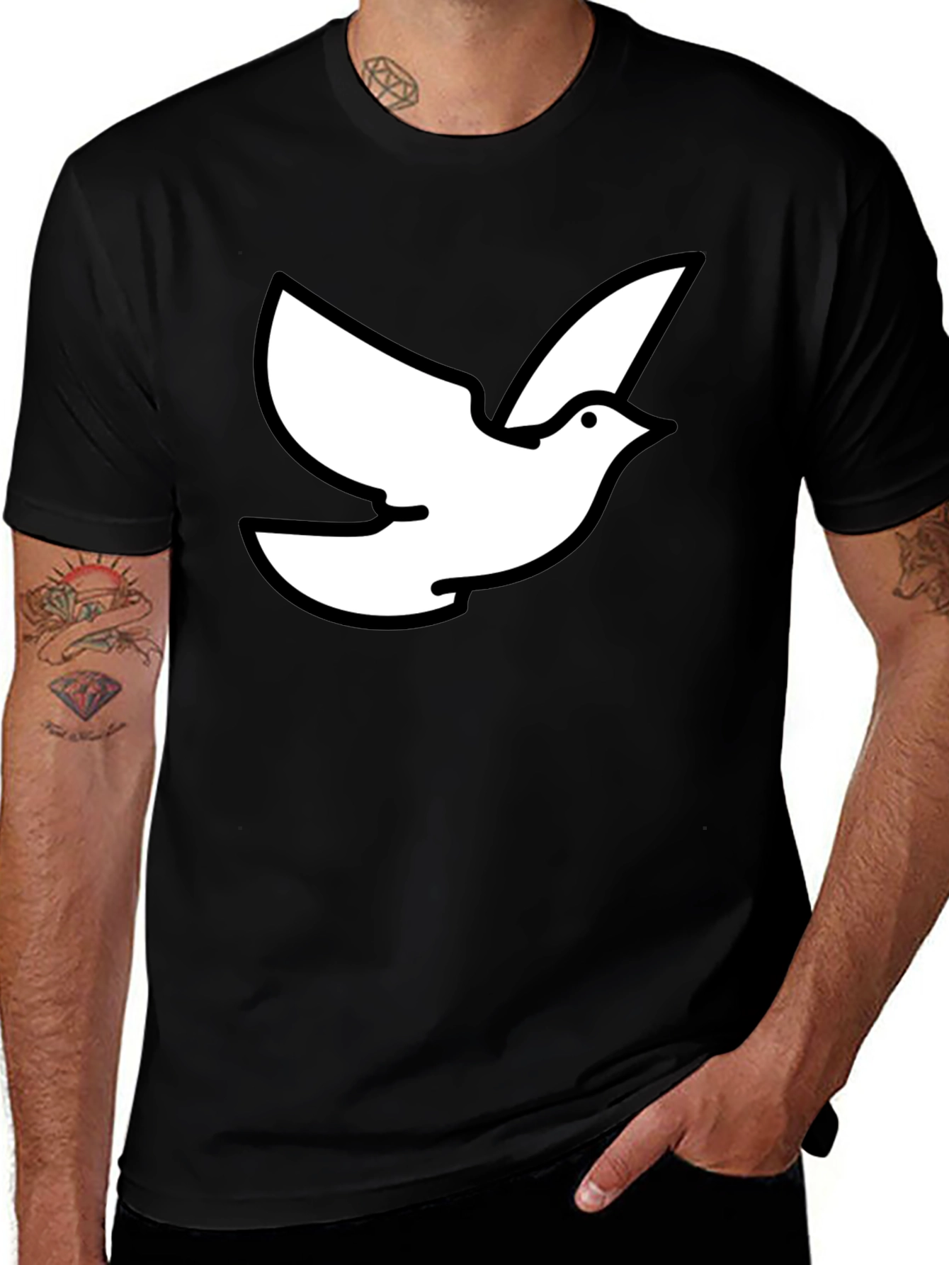 Dove Graphic Black T-Shirt - Symbol of Peace