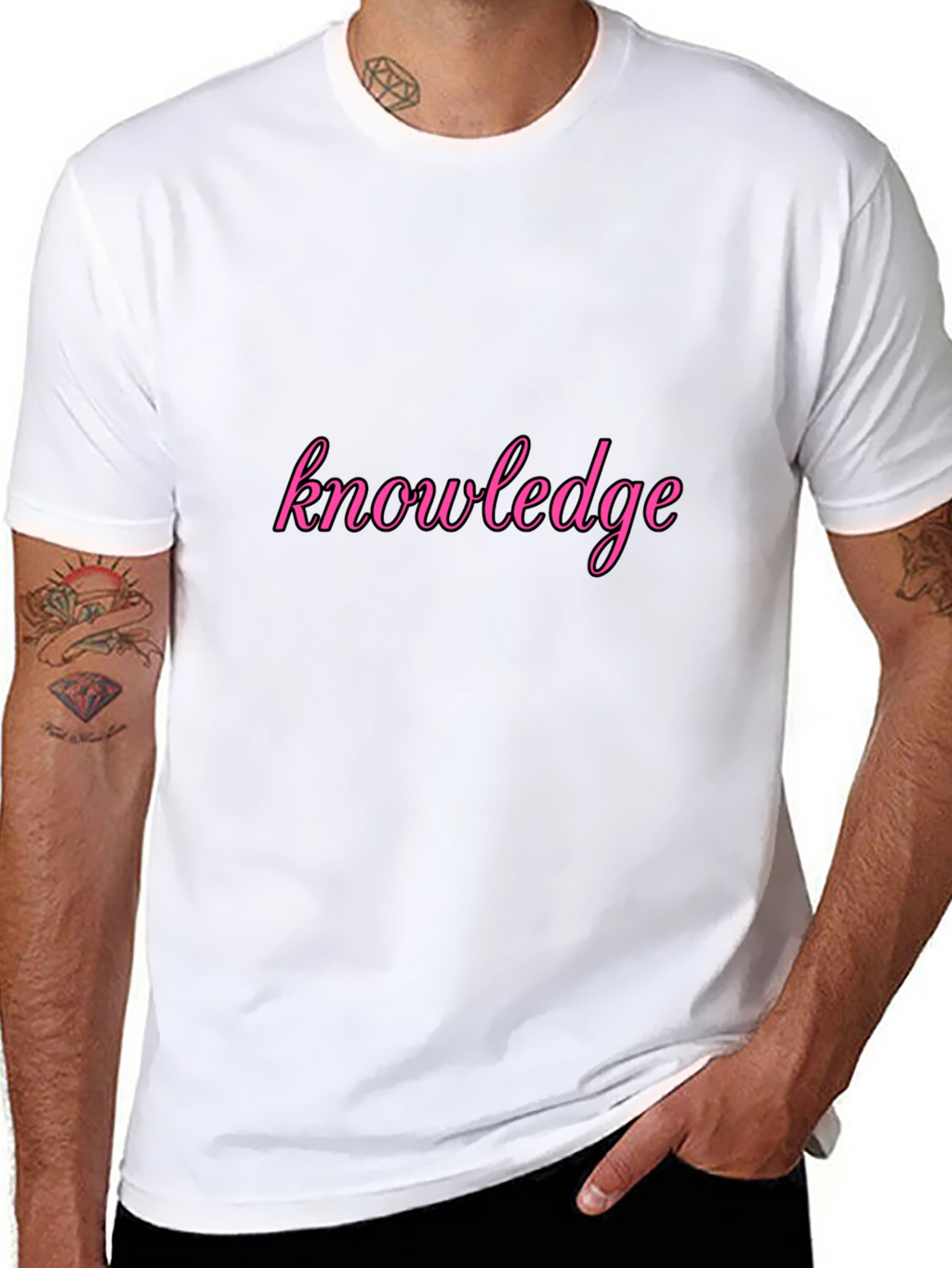 Knowledge Pink Print Black T-Shirt
