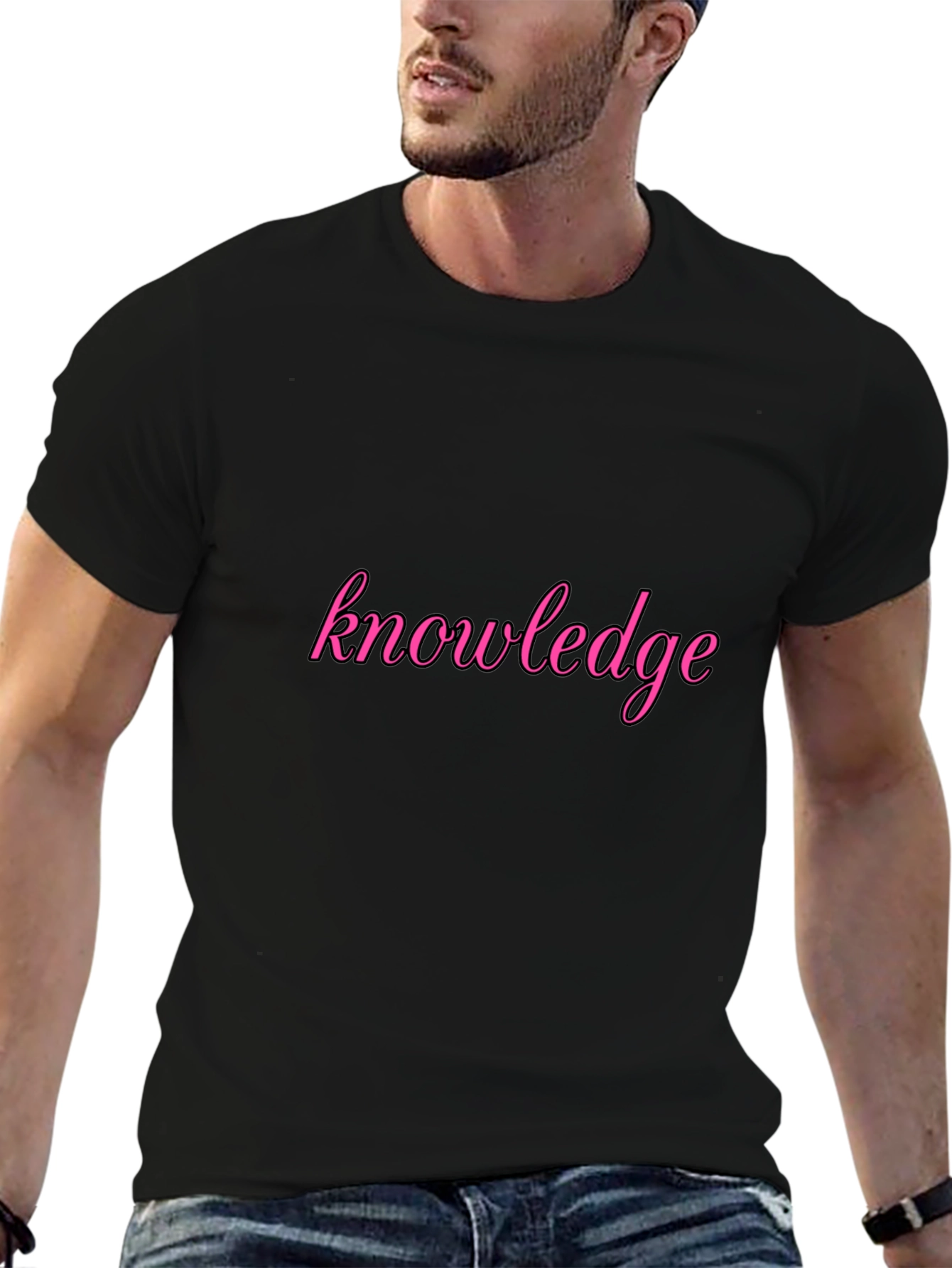 Knowledge Pink Print Black T-Shirt