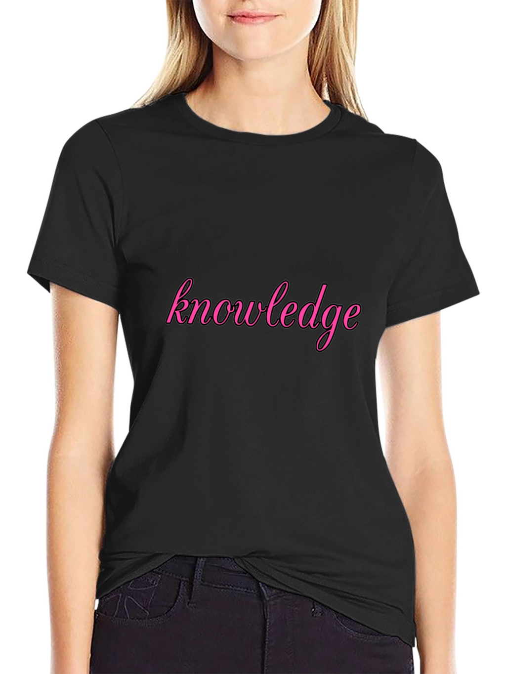 Knowledge Pink Print Black T-Shirt