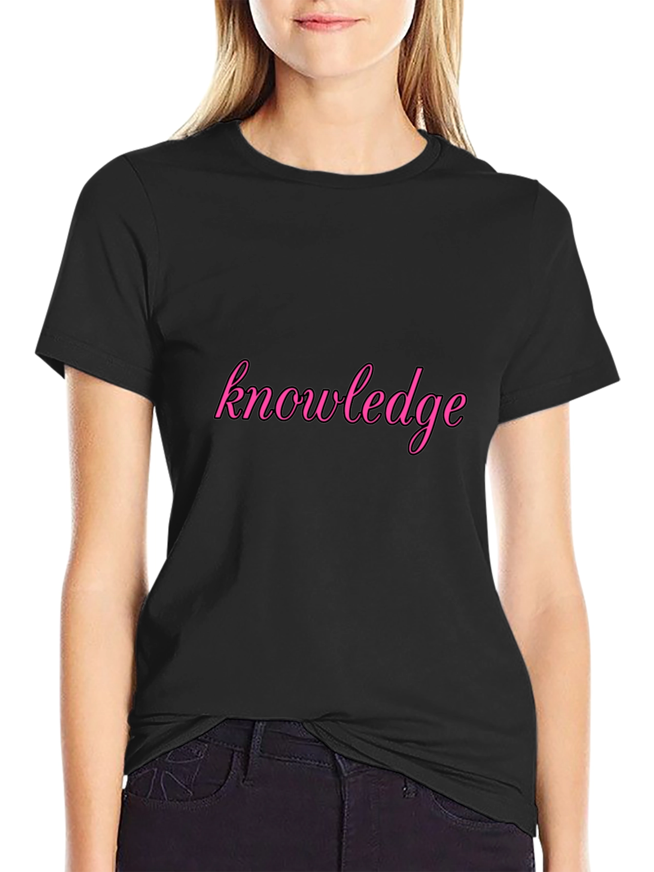 Knowledge Pink Print Black T-Shirt