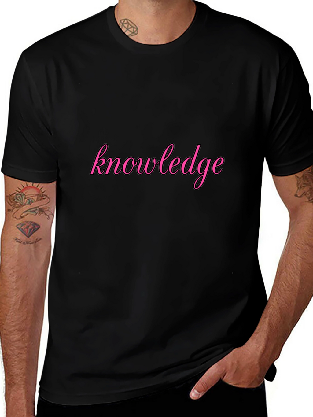 Knowledge Pink Print Black T-Shirt