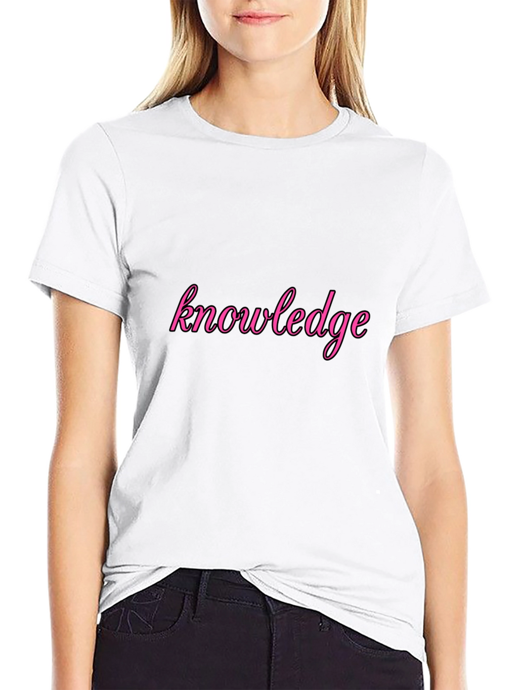 Knowledge Pink Print Black T-Shirt