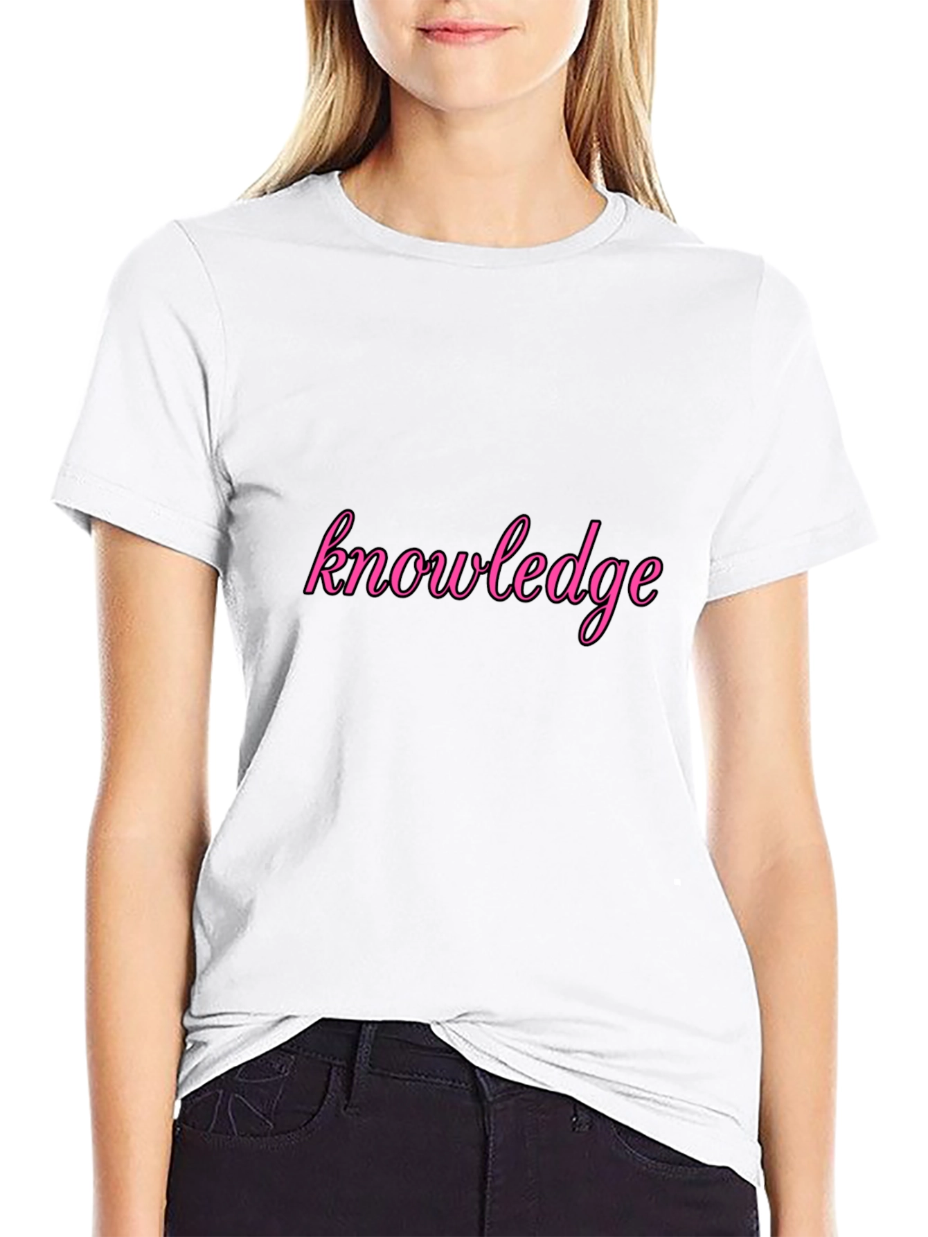 Knowledge Pink Print Black T-Shirt
