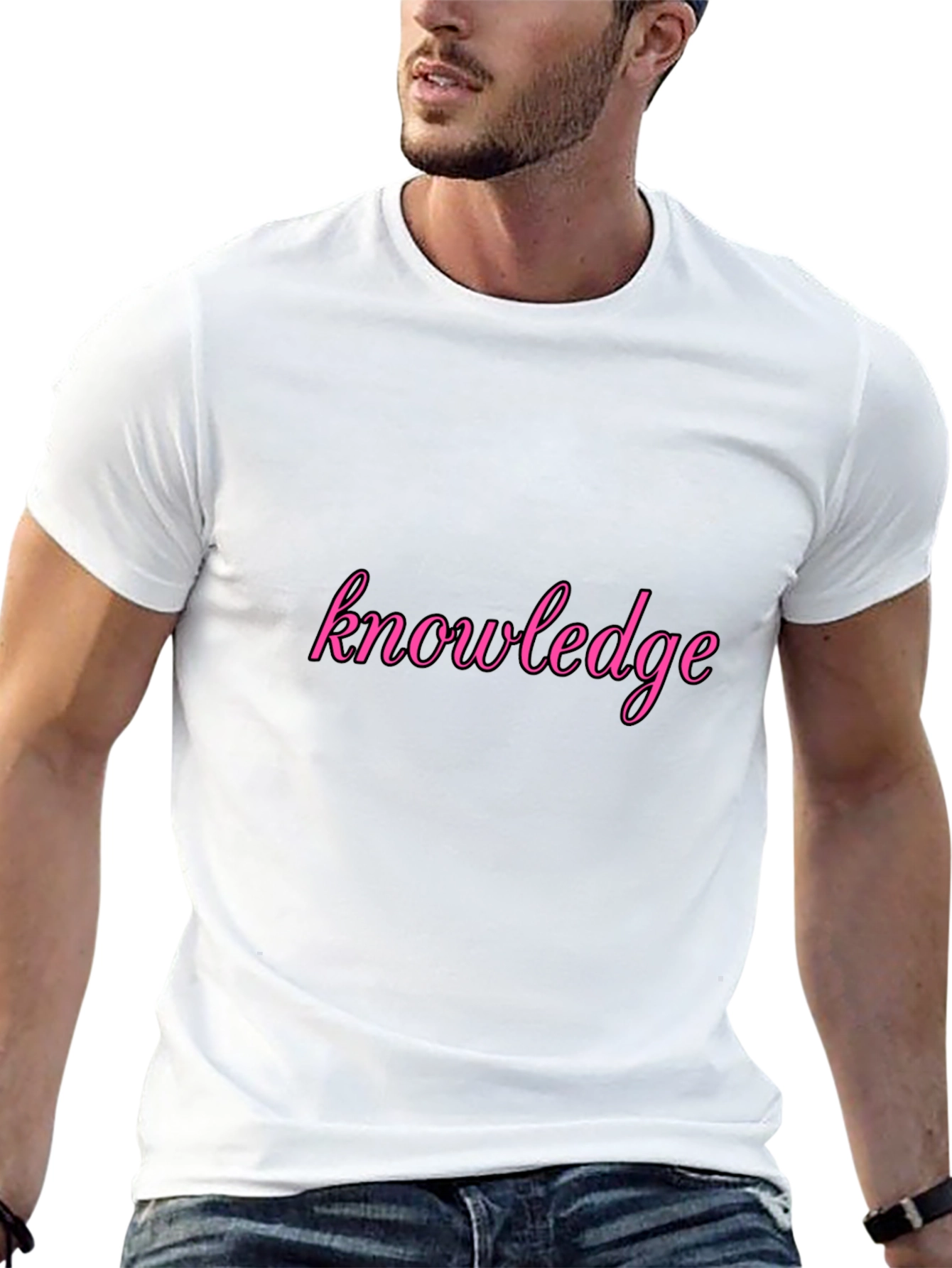Knowledge Pink Print Black T-Shirt