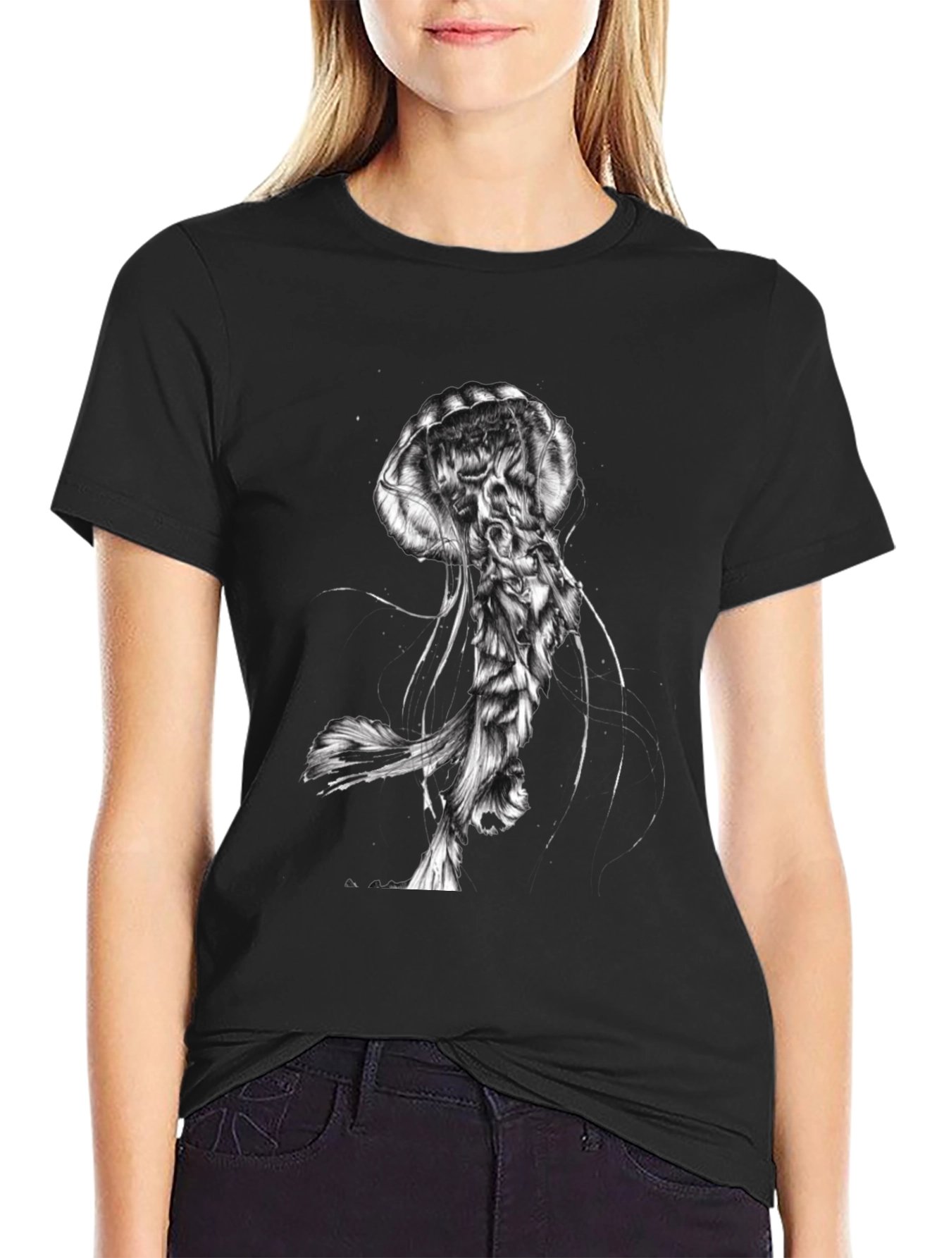 Jellyfish Graphic Print Black T-Shirt