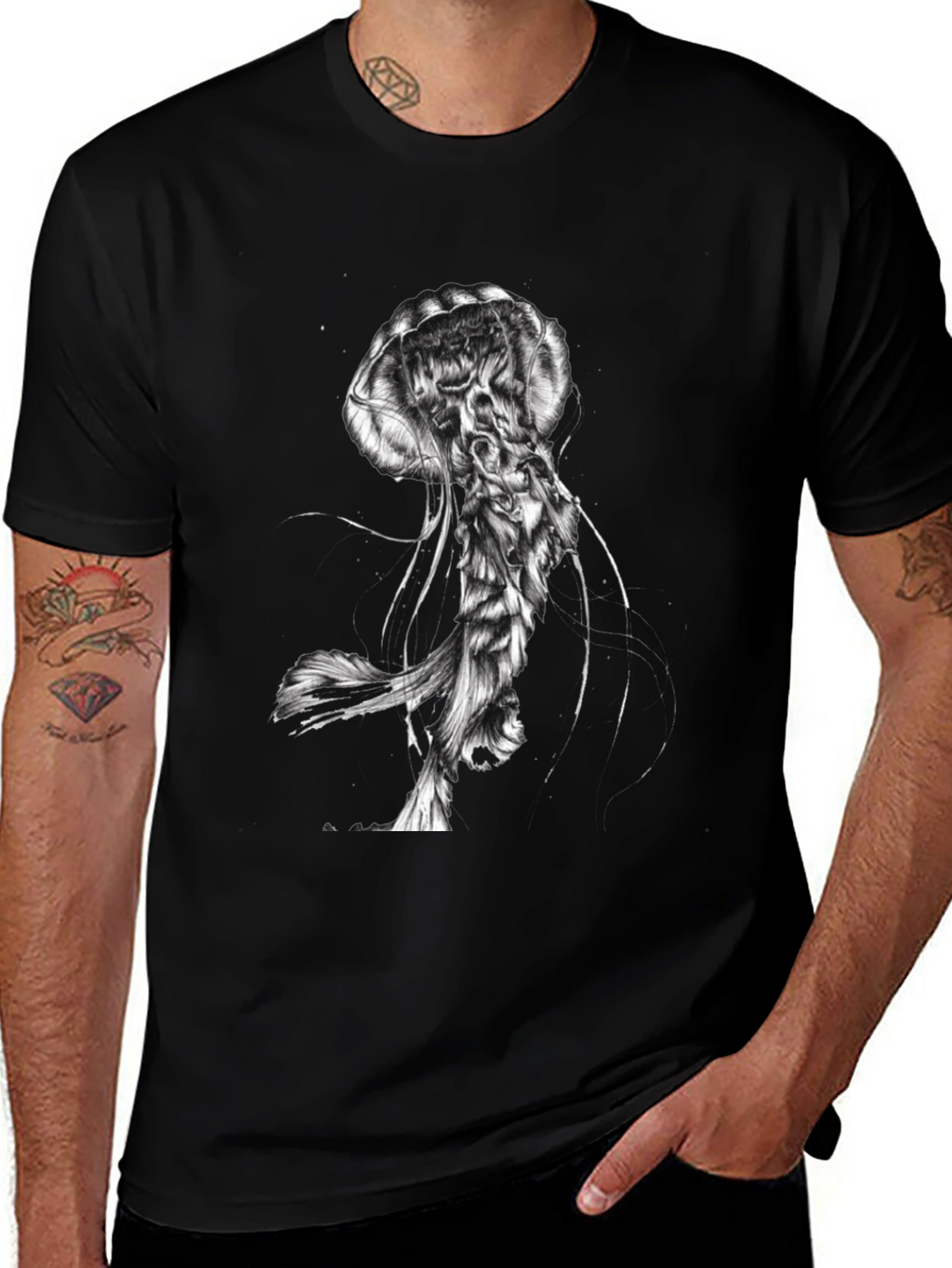 Jellyfish Graphic Print Black T-Shirt