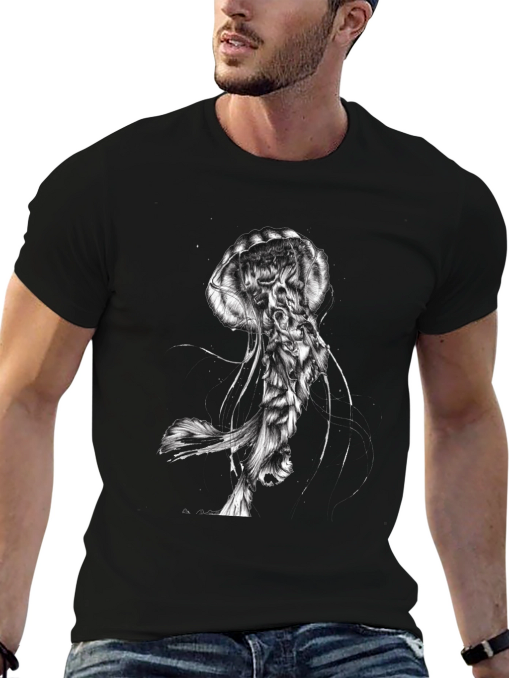 Jellyfish Graphic Print Black T-Shirt