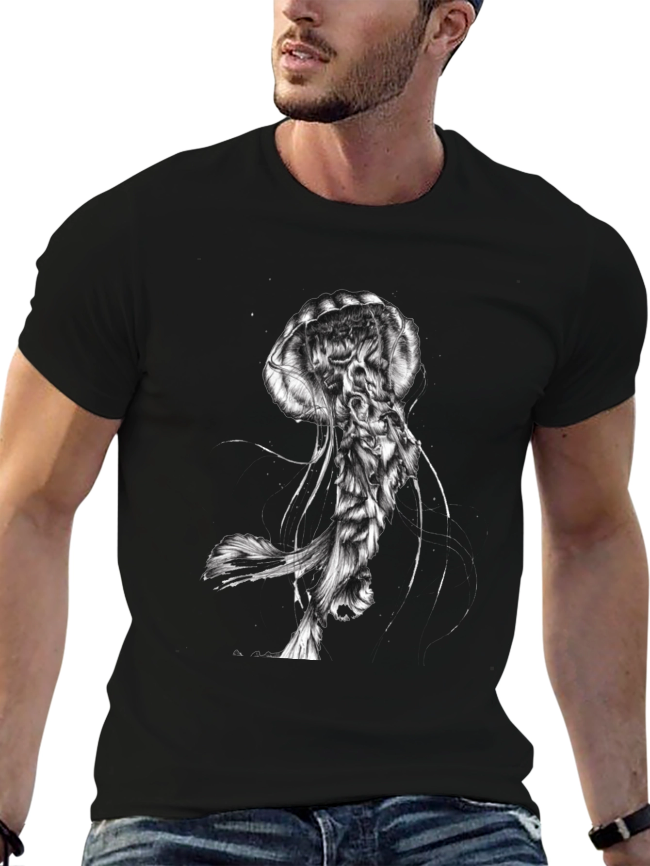 Jellyfish Graphic Print Black T-Shirt