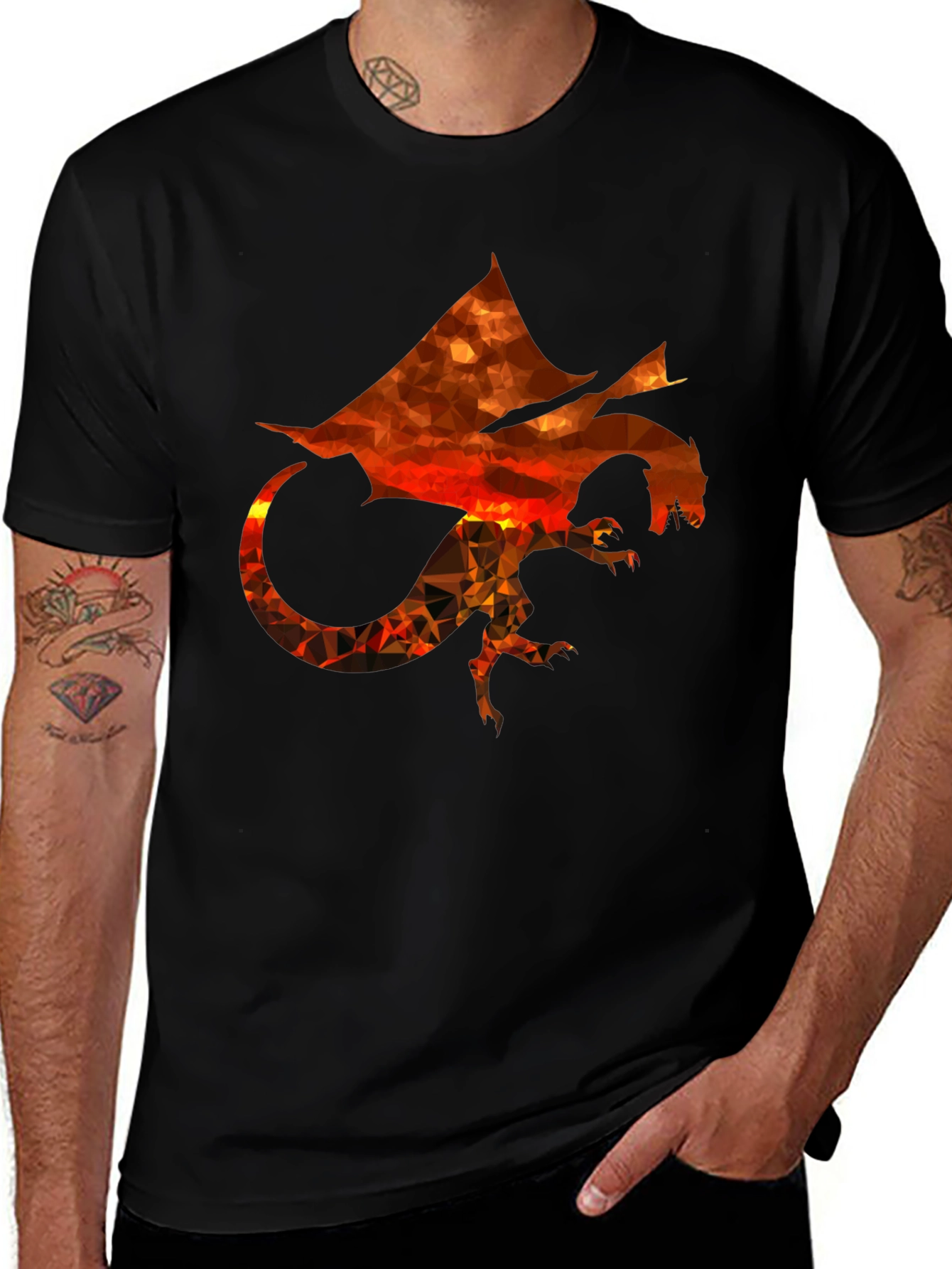 Geometric Dragon Print Black T-Shirt