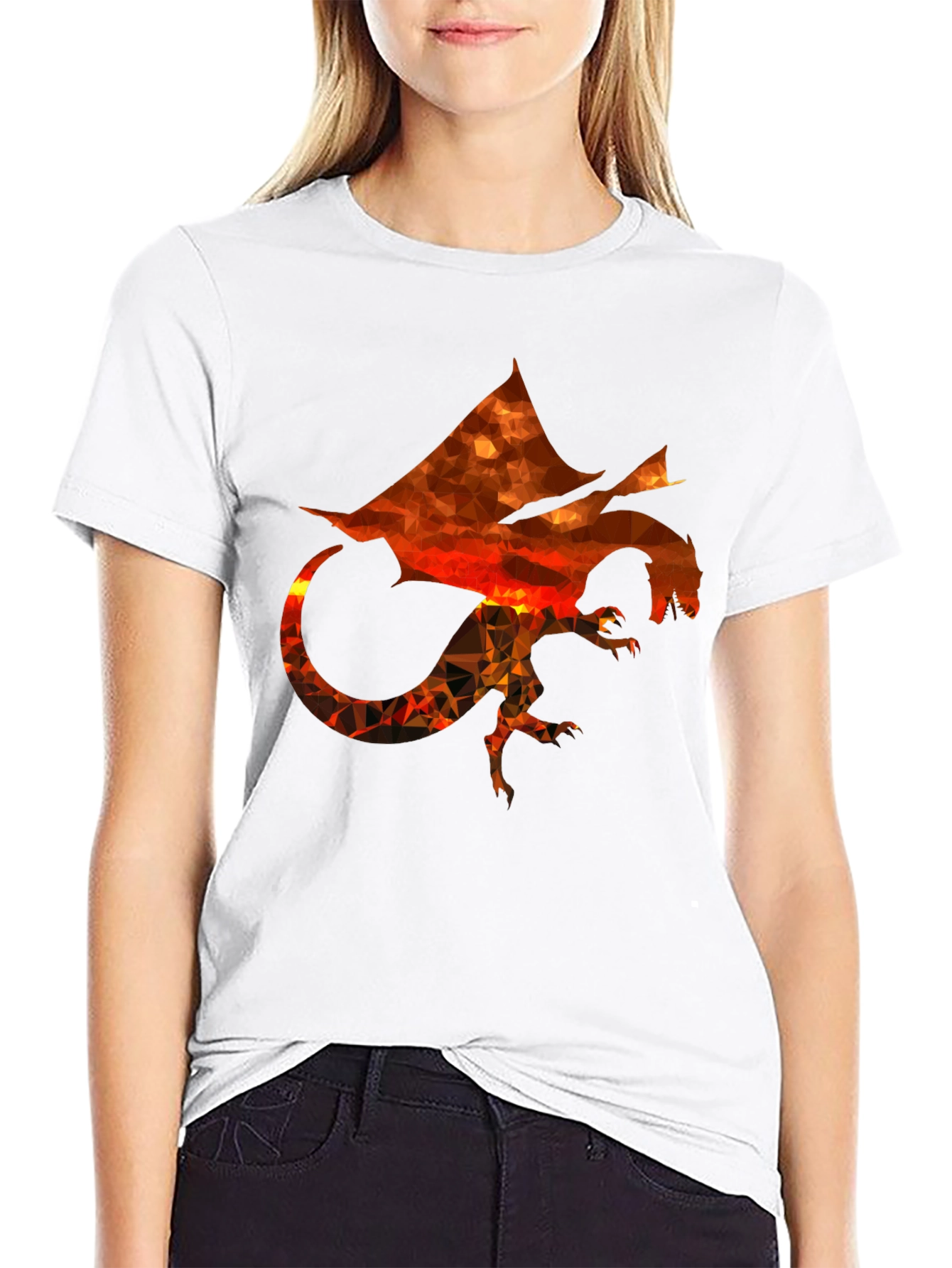Geometric Dragon Print Black T-Shirt