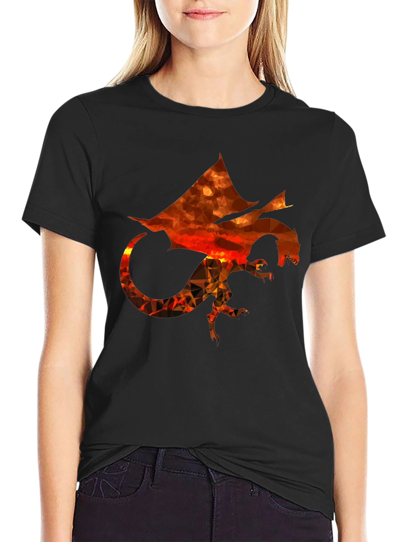 Geometric Dragon Print Black T-Shirt