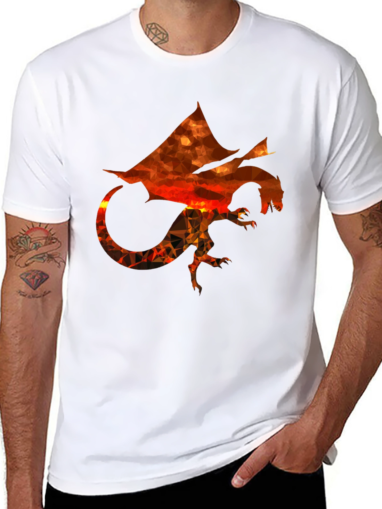 Geometric Dragon Print Black T-Shirt