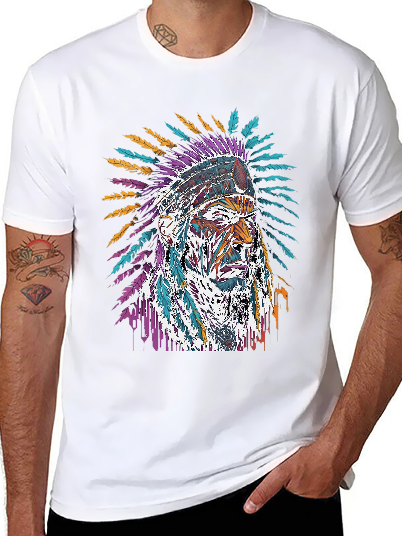 Native American Chief Graphic Black T-Shirt