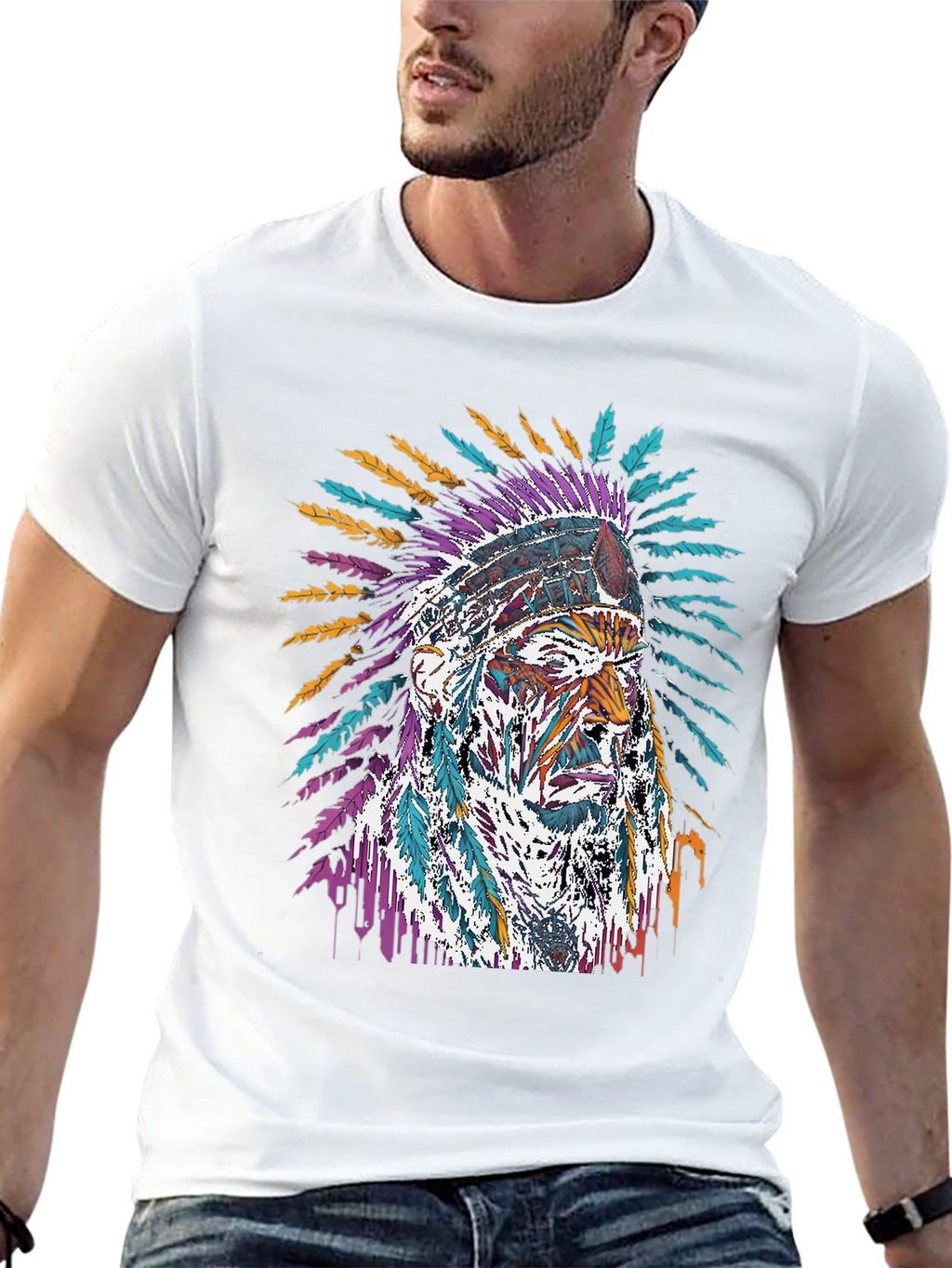 Native American Chief Graphic Black T-Shirt
