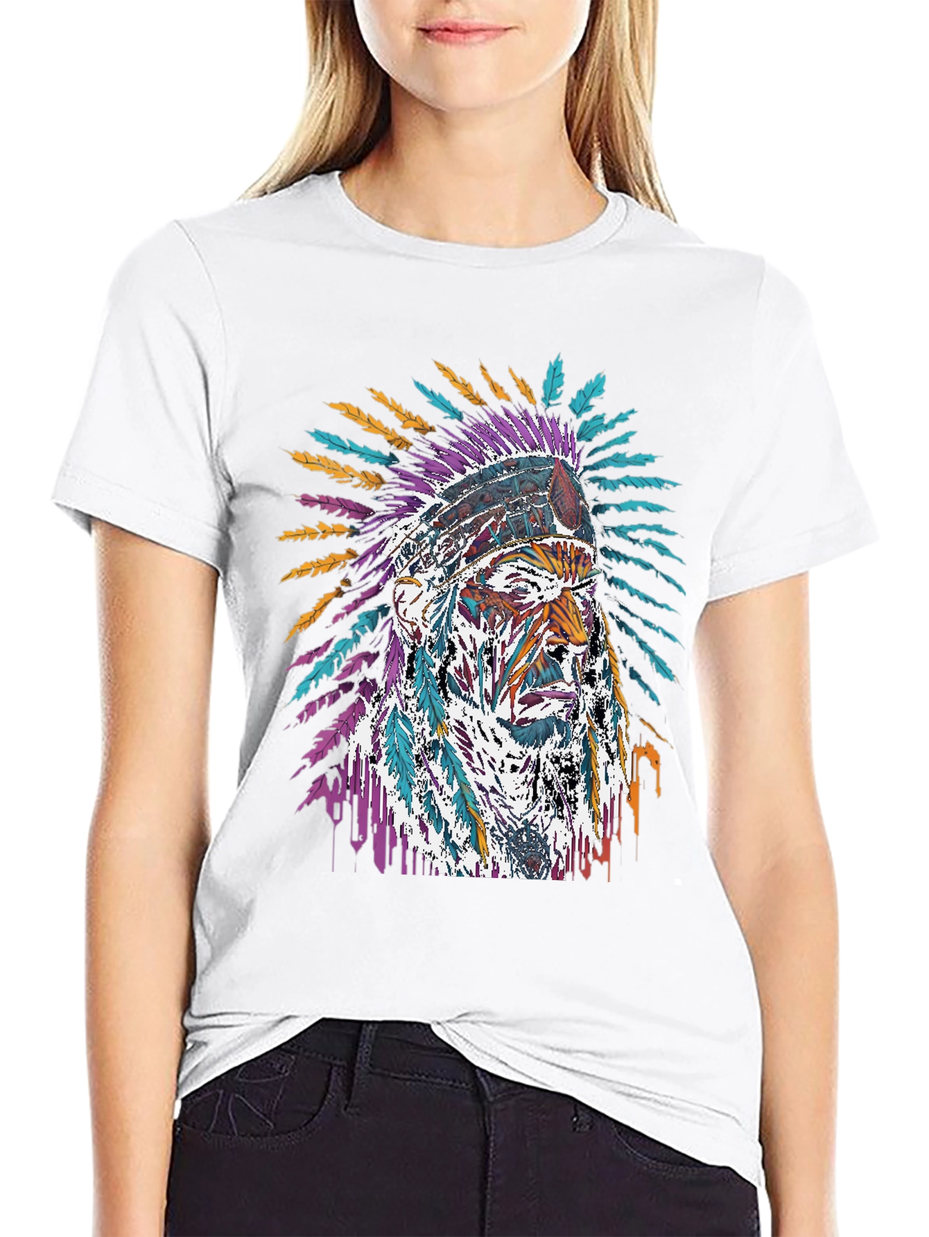 Native American Chief Graphic Black T-Shirt