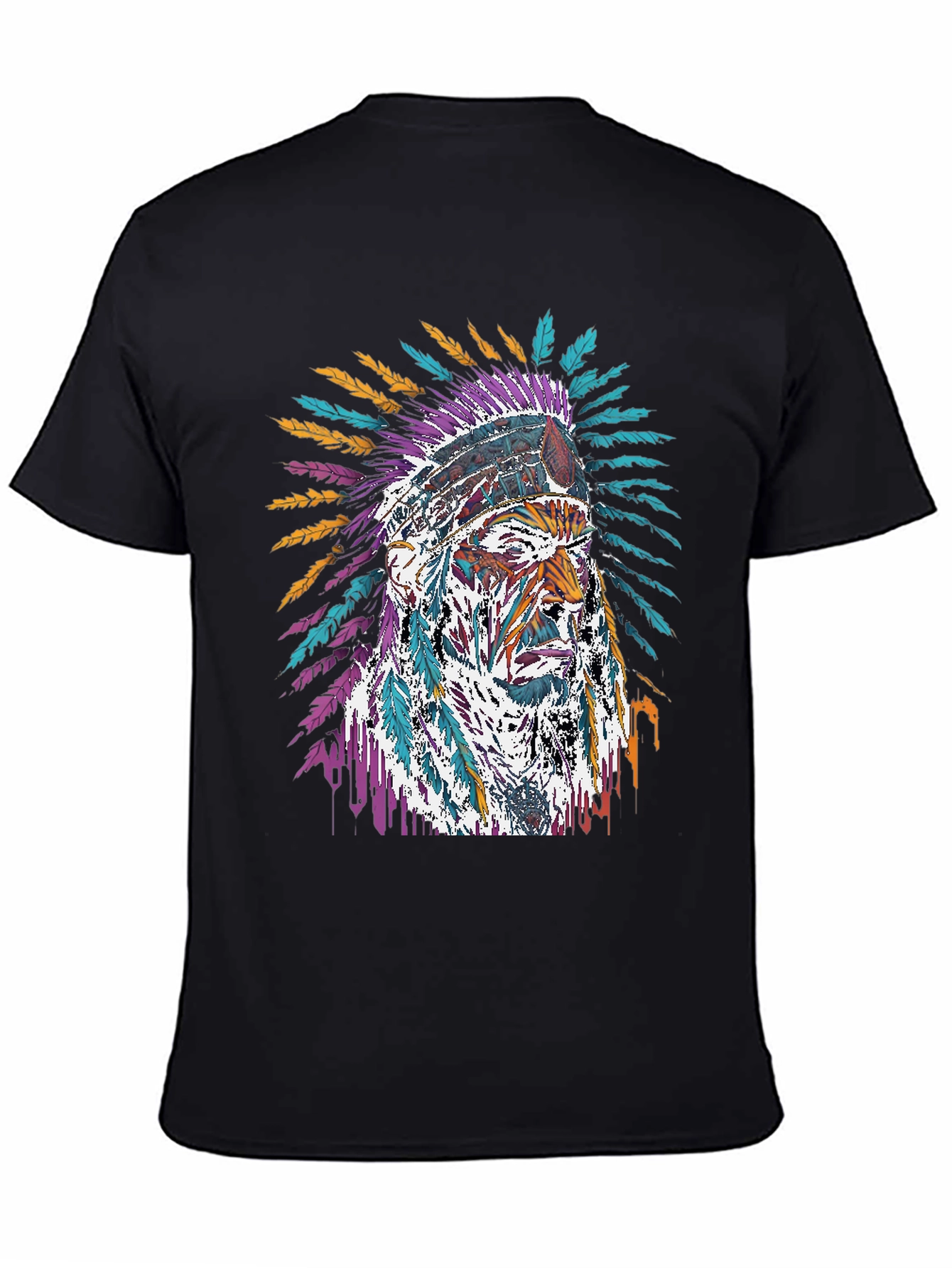 Native American Chief Graphic Black T-Shirt