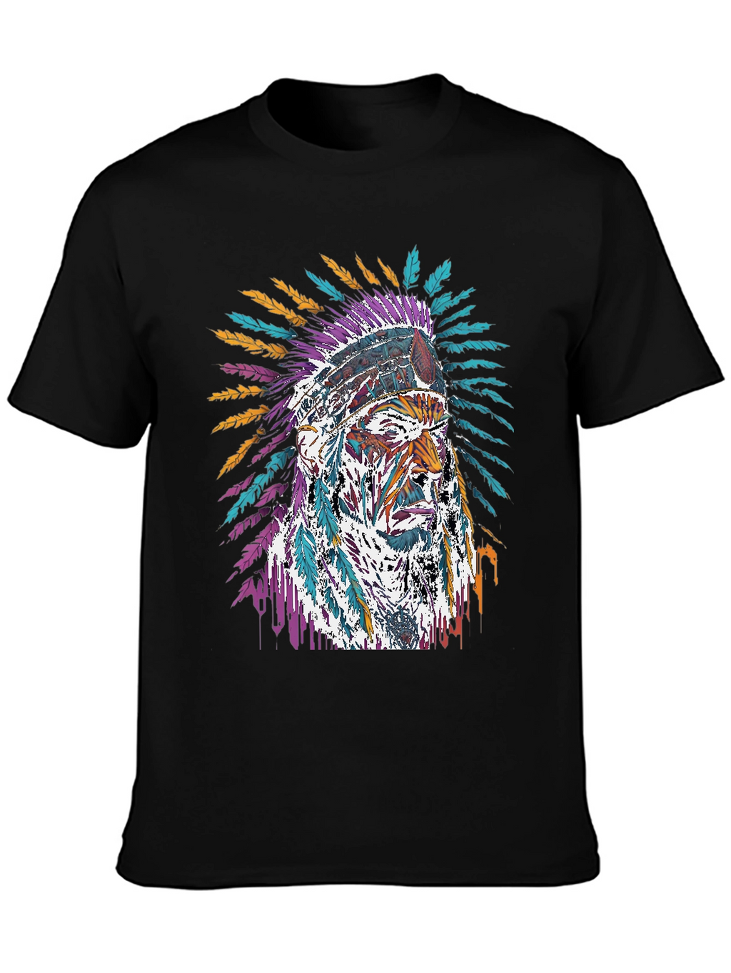 Native American Chief Graphic Black T-Shirt