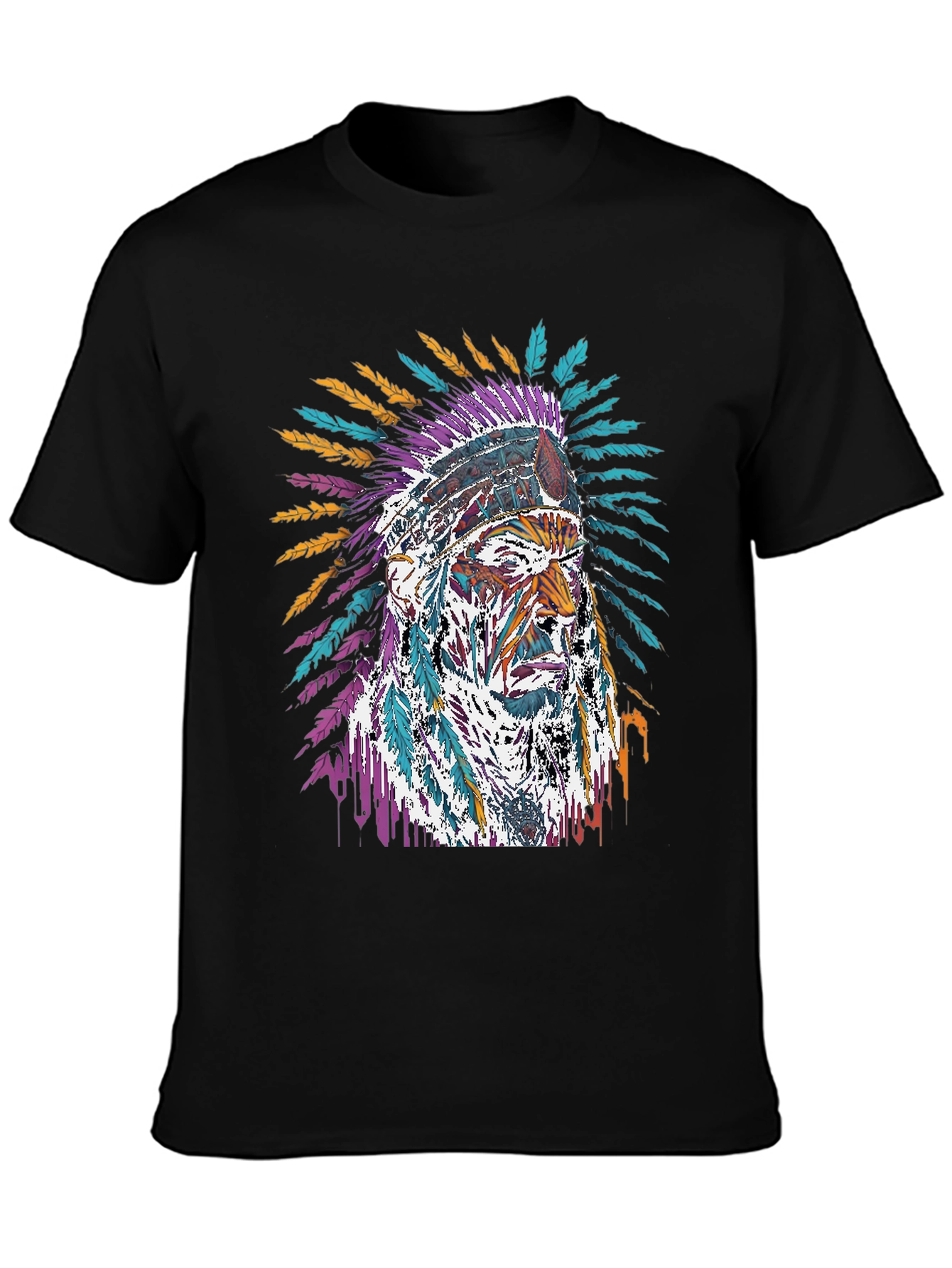 Native American Chief Graphic Black T-Shirt