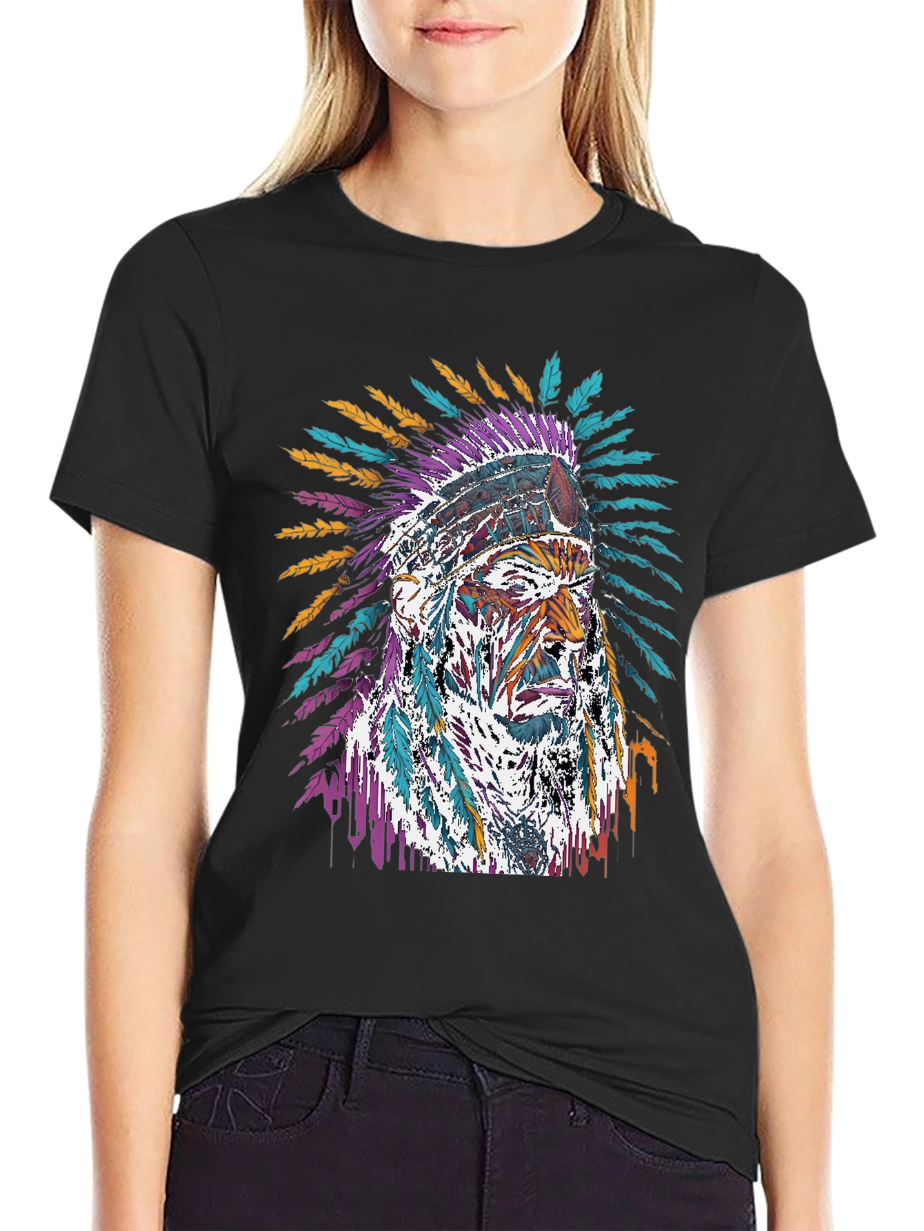 Native American Chief Graphic Black T-Shirt