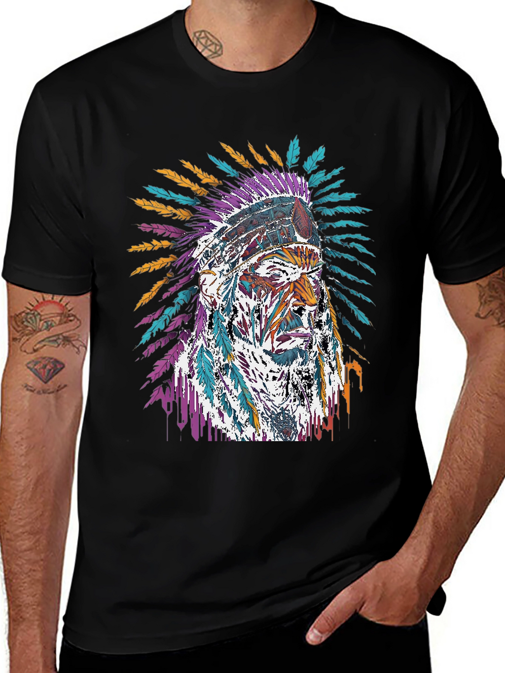 Native American Chief Graphic Black T-Shirt