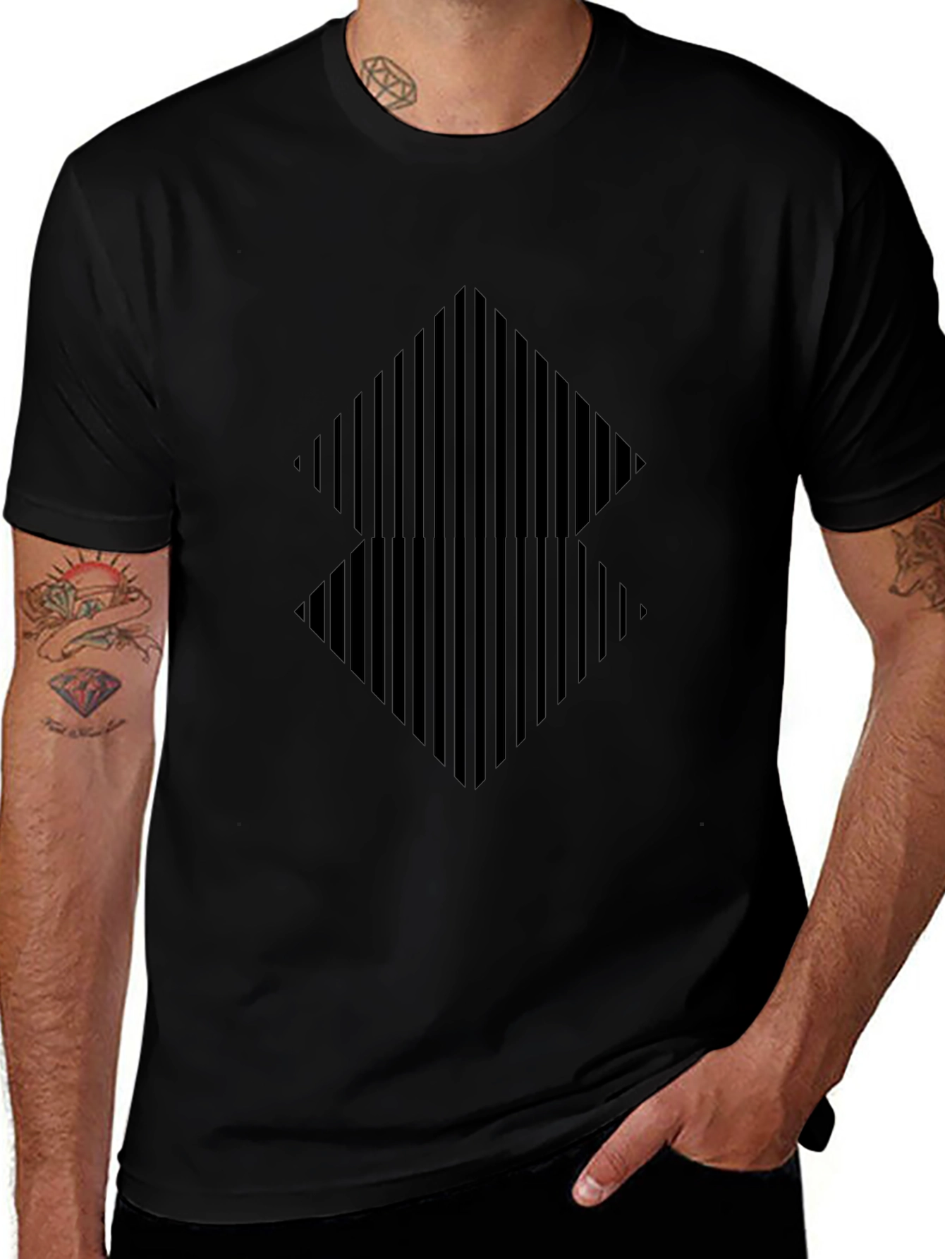 Modern Geometric Graphic Tee - Black Diamond Design