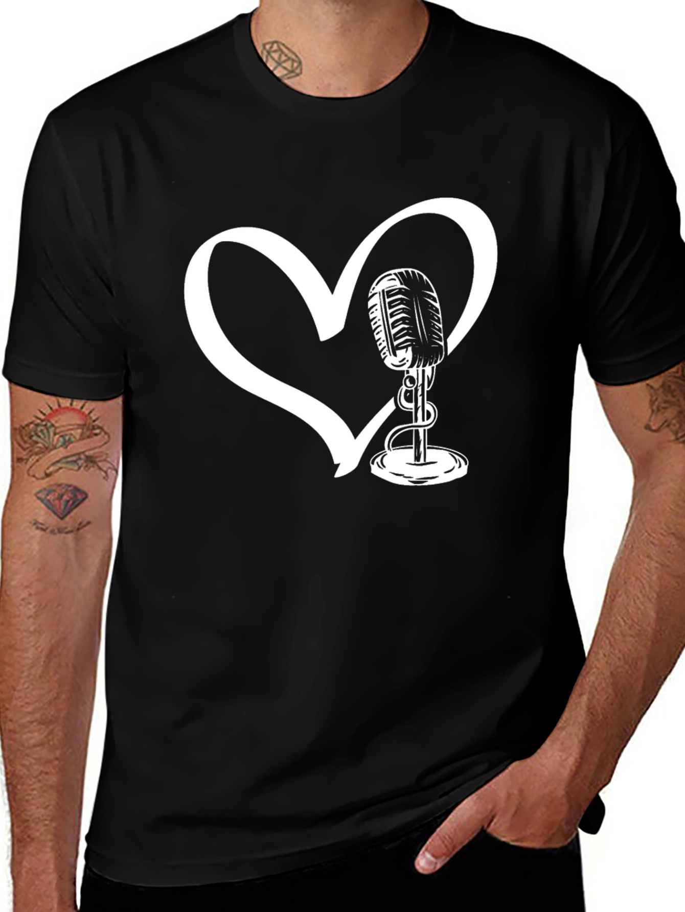 Heart Microphone T-Shirt - Classic Vocal Love Tee