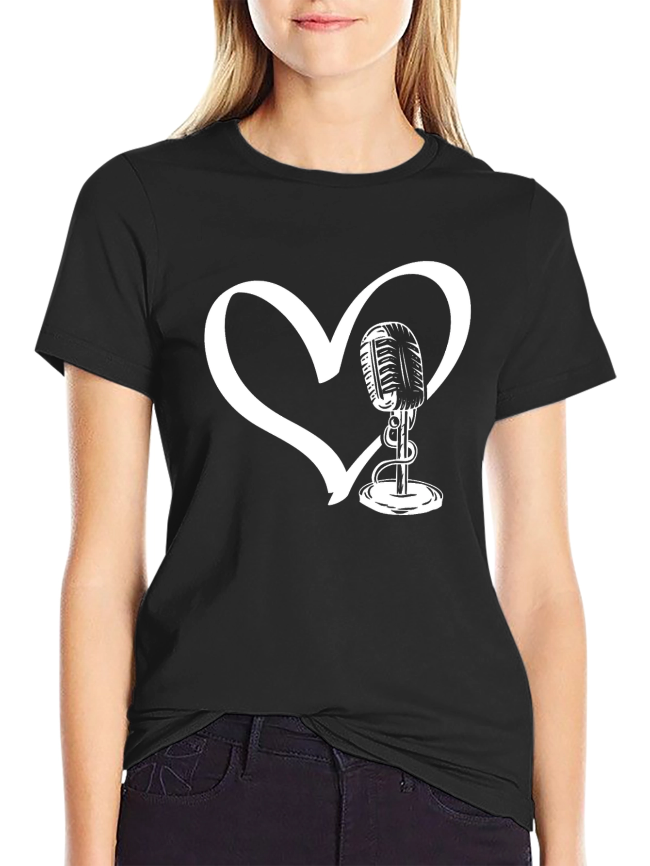 Heart Microphone T-Shirt - Classic Vocal Love Tee