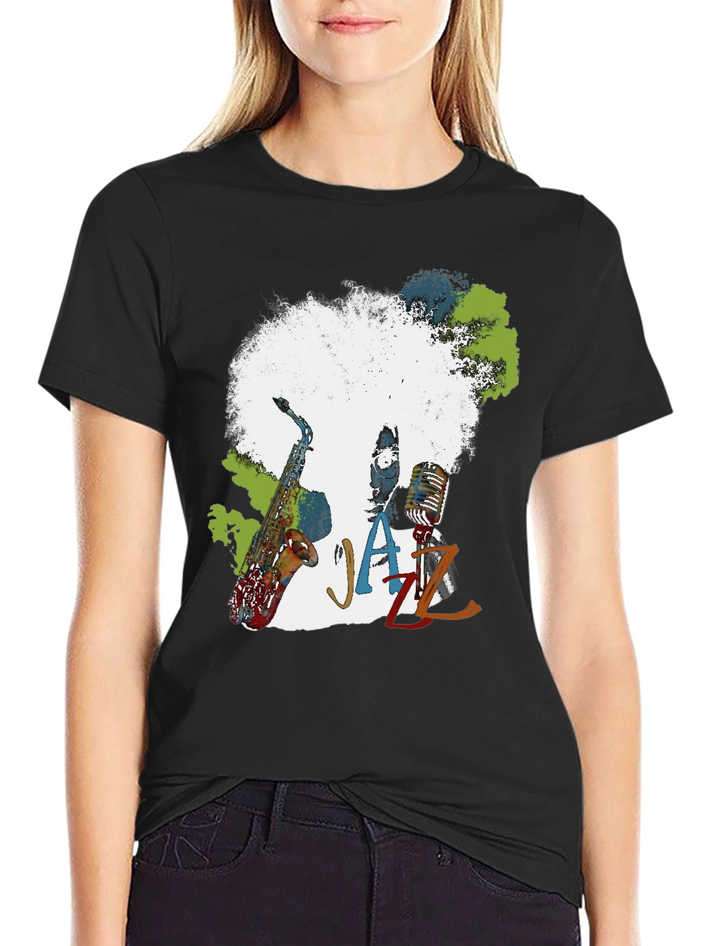 Jazz Music T-Shirt - Afro Saxophone Microphone