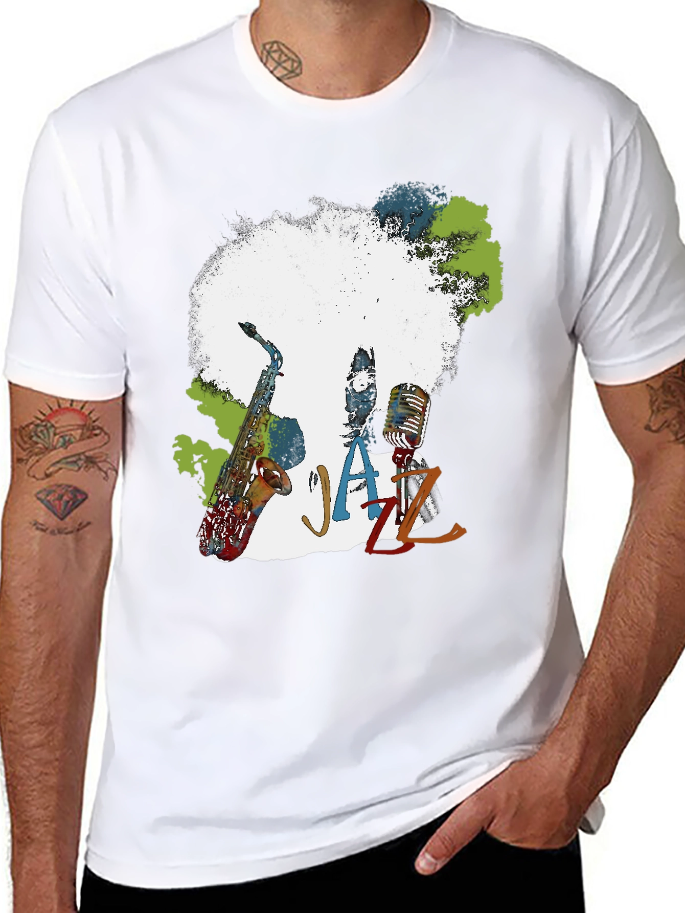 Jazz Music T-Shirt - Afro Saxophone Microphone