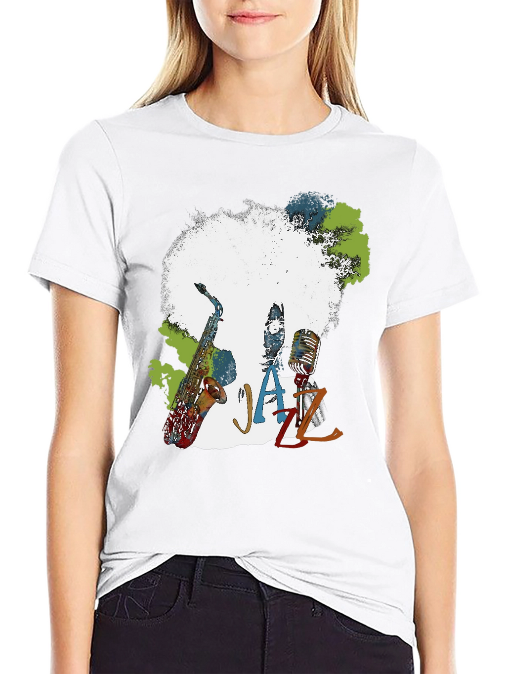 Jazz Music T-Shirt - Afro Saxophone Microphone
